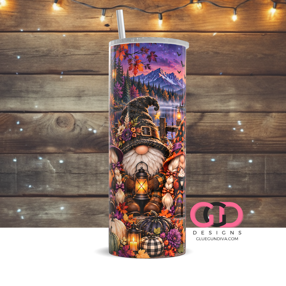 Halloween Gnomes Portrait -  Digital tumbler wrap for 20 oz skinny straight tumbler