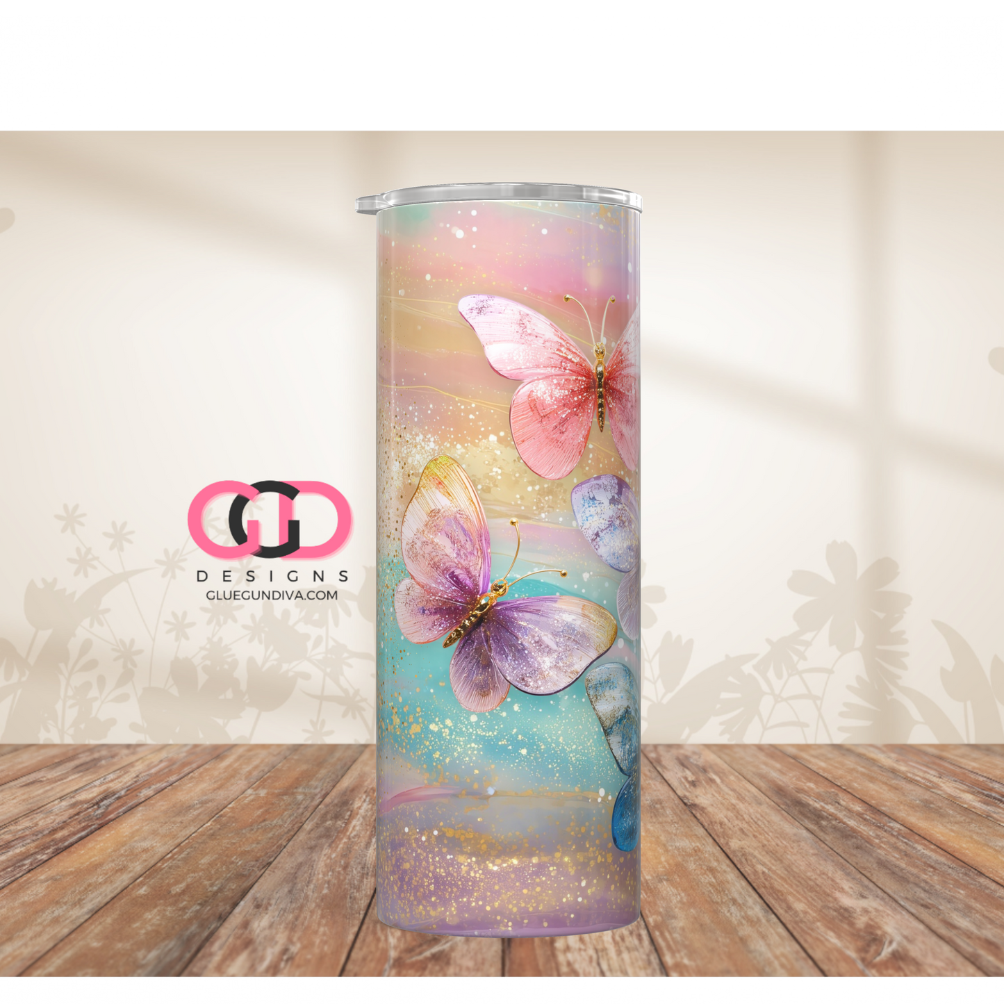 Glass Butterflies -  Digital tumbler wrap for 20 oz skinny straight tumbler