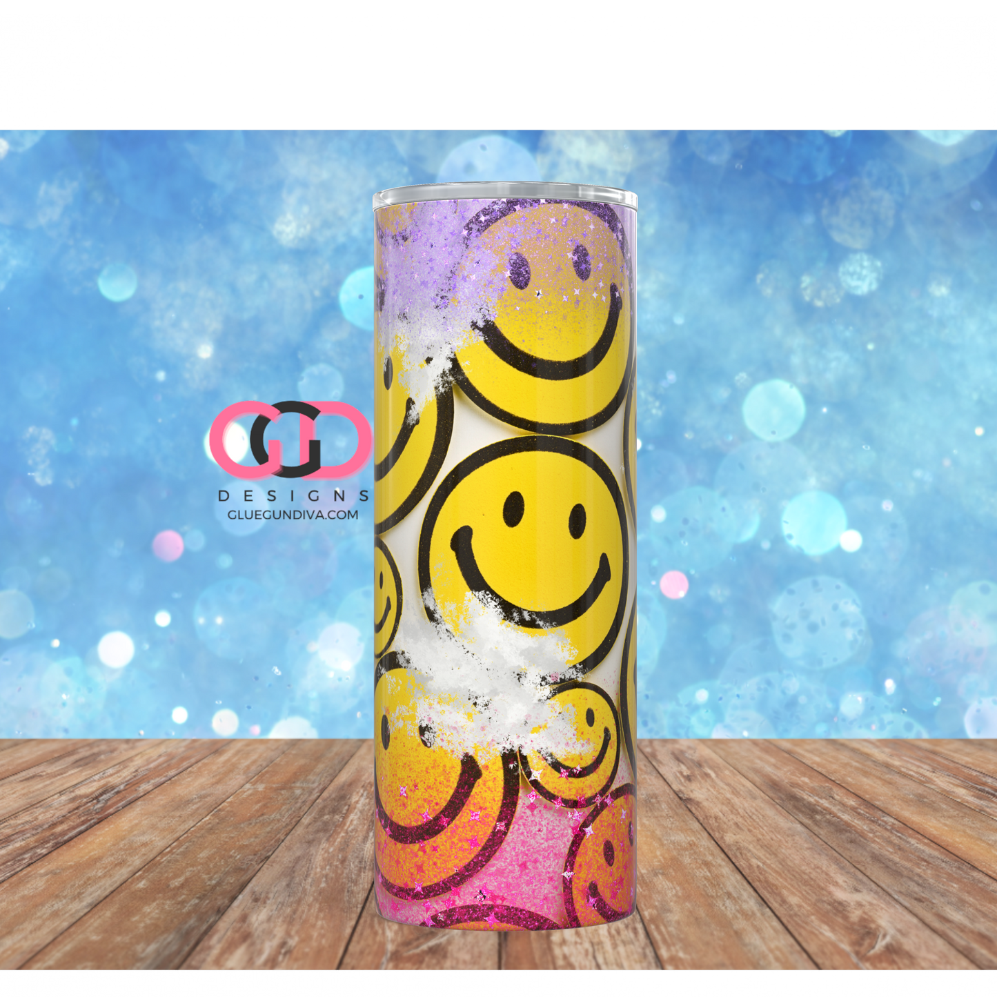 Happy Faces Background - Digital tumbler wrap for 20 oz skinny straight tumbler
