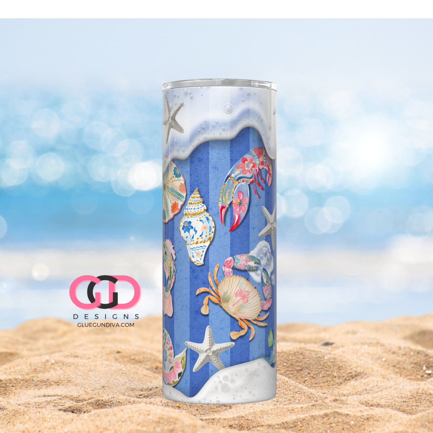 Tropical Reef Seafoam -  Digital tumbler wrap for 20 oz skinny straight tumbler