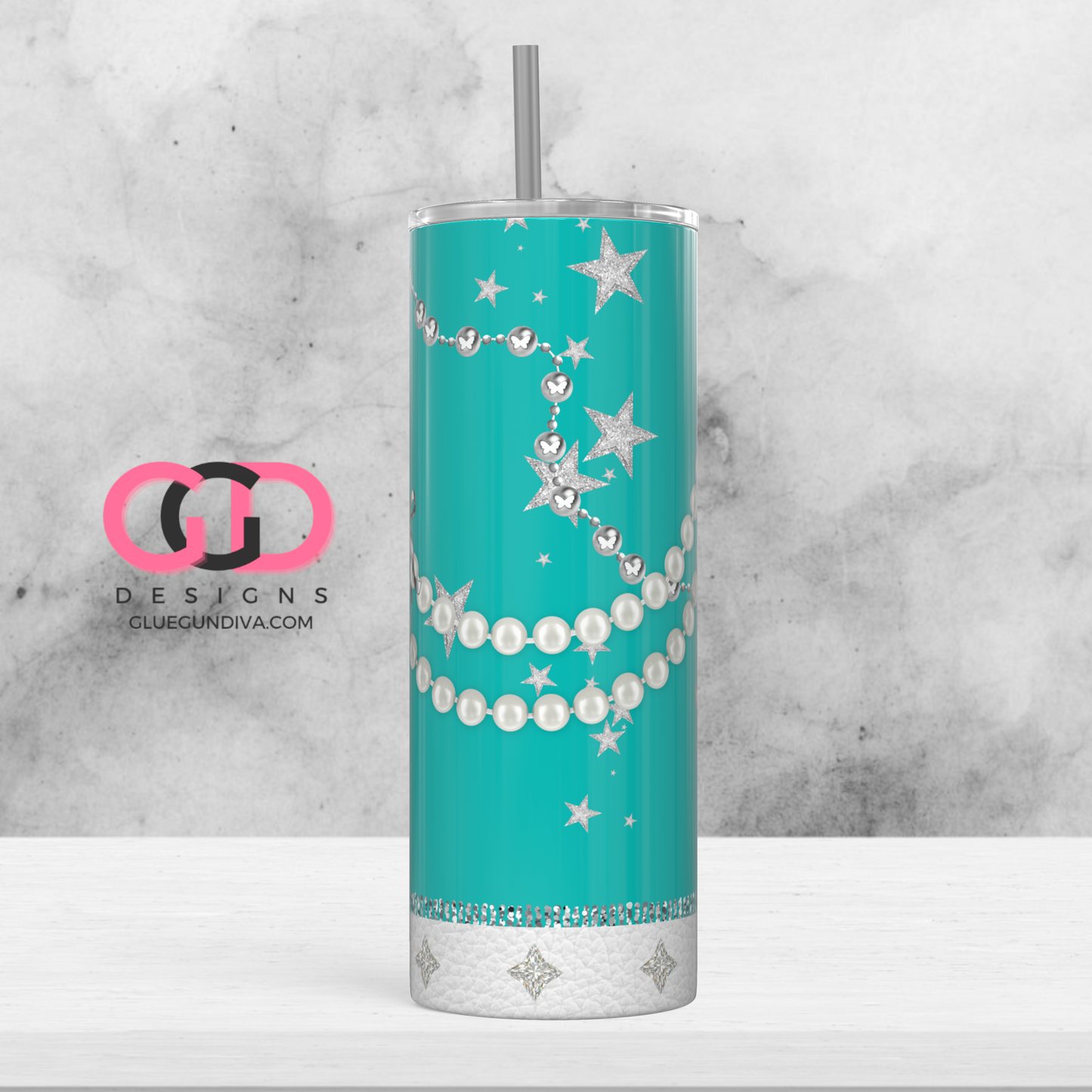 Tiffany Blue Diamonds and Pearls -   Digital tumbler wrap for 20 oz skinny straight tumbler