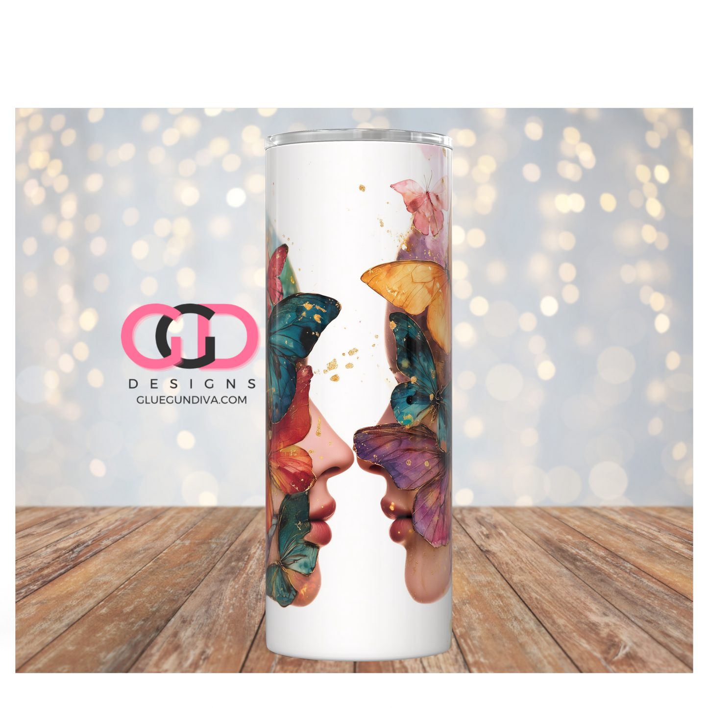 Butterflies Female Profiles -   Digital tumbler wrap for 20 oz skinny straight tumbler