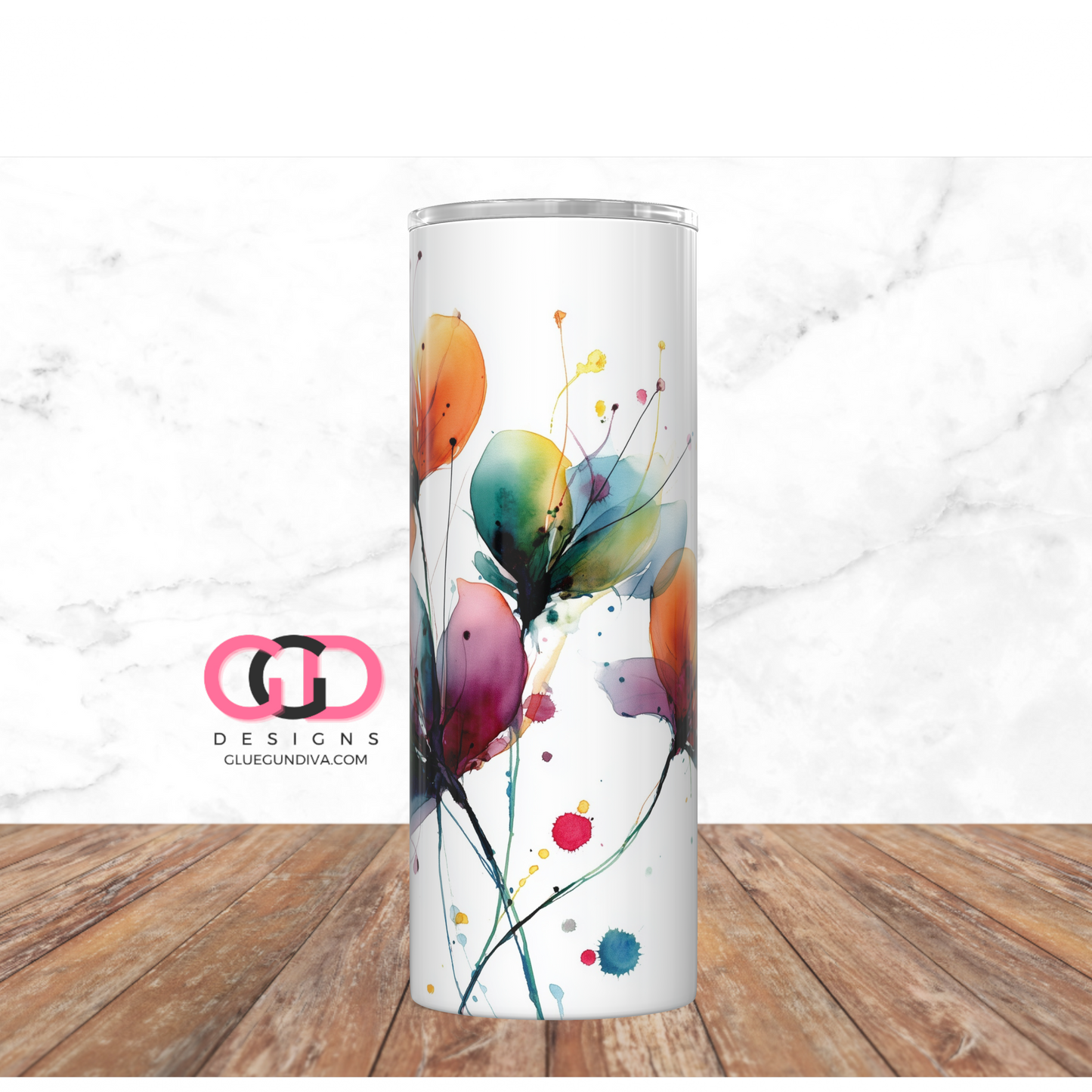 Watercolor Simple Flowers -   Digital tumbler wrap for 20 oz skinny straight tumbler