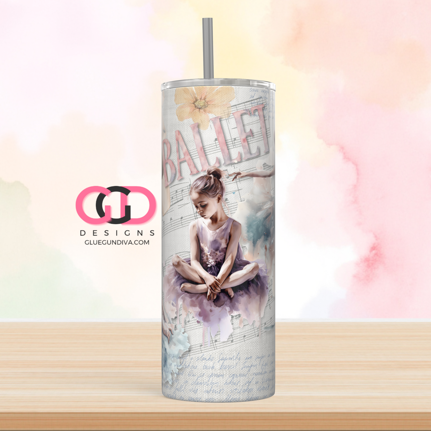 Ballet -  Digital tumbler wrap for 20 oz skinny straight tumbler