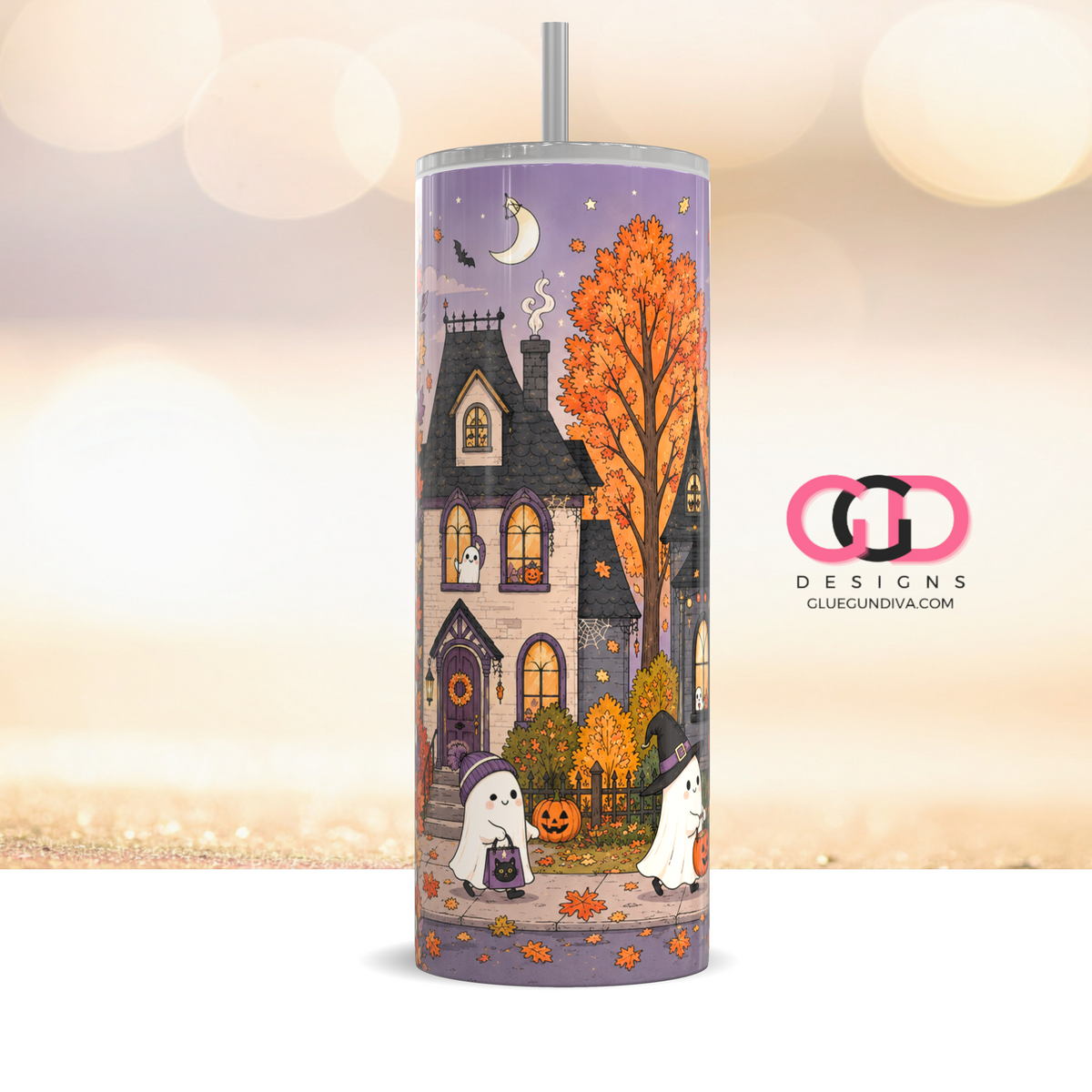 Trick or Treating Ghosts -  Digital tumbler wrap for 20 oz skinny straight tumbler