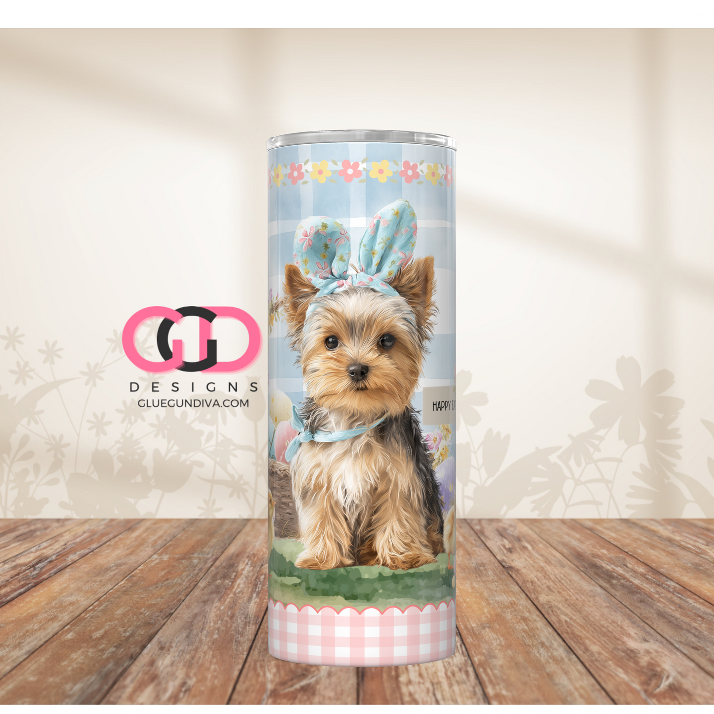 Yorkie Easter Puppy 2  -  Digital tumbler wrap for 20 oz skinny straight tumbler