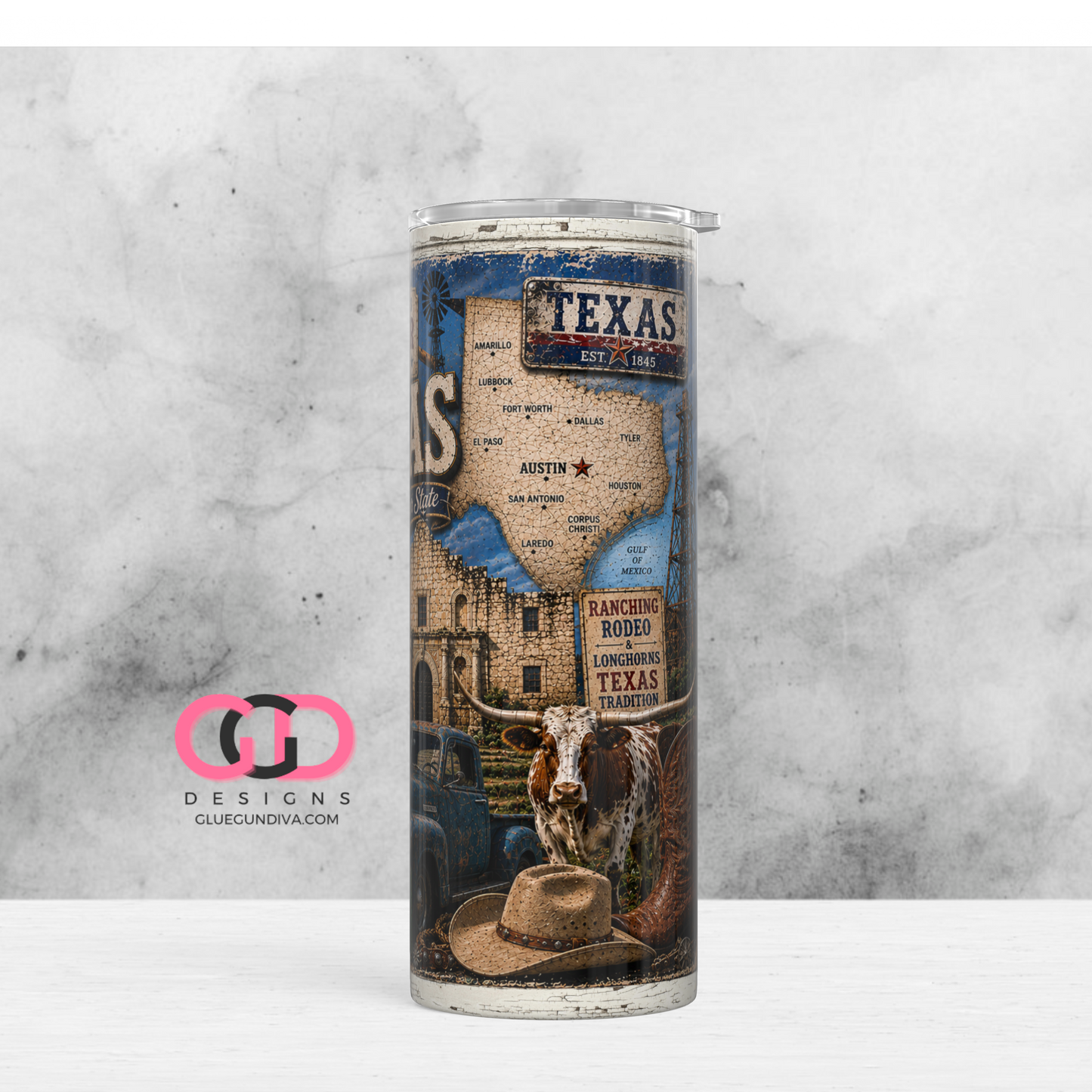 Vintage Texas Collage -   Digital tumbler wrap for 20 oz skinny straight tumbler