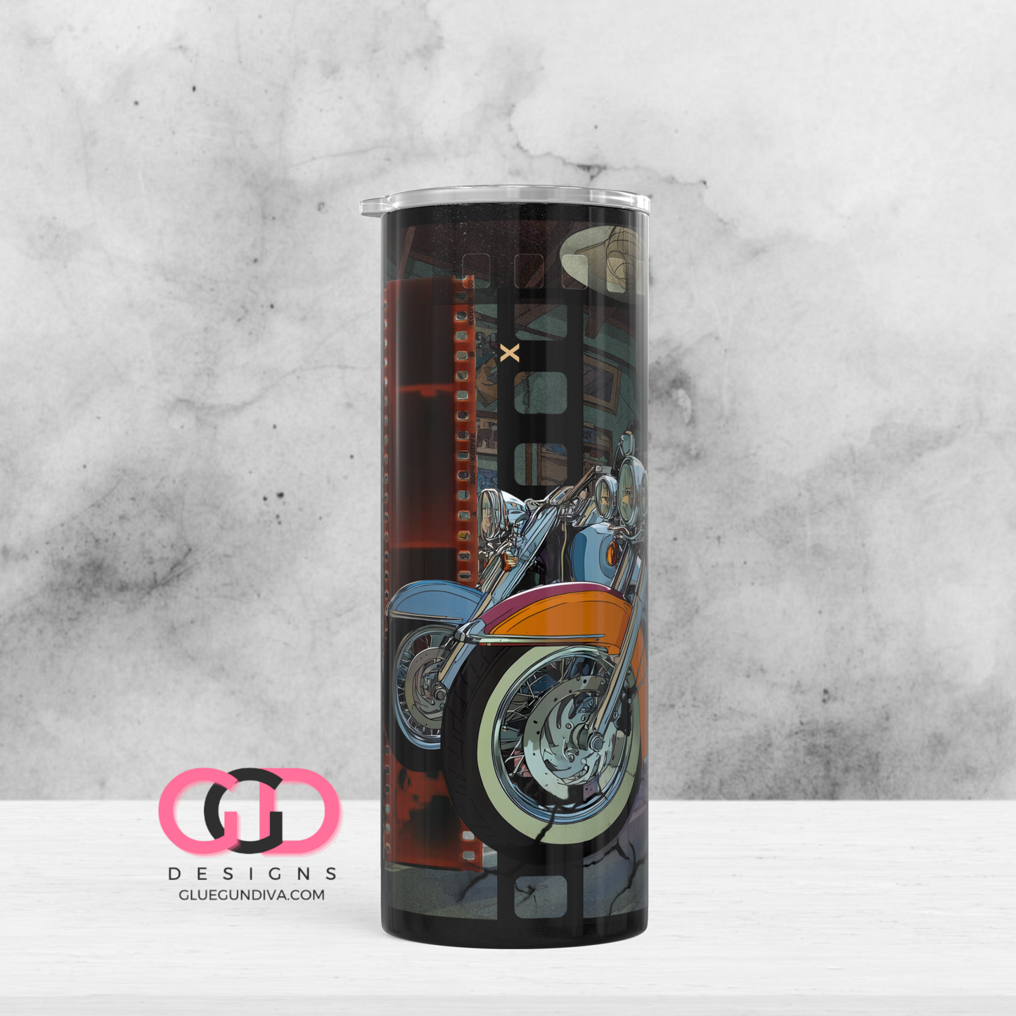 Motorbikes Negative Film - Digital tumbler wrap for 20 oz skinny straight tumbler