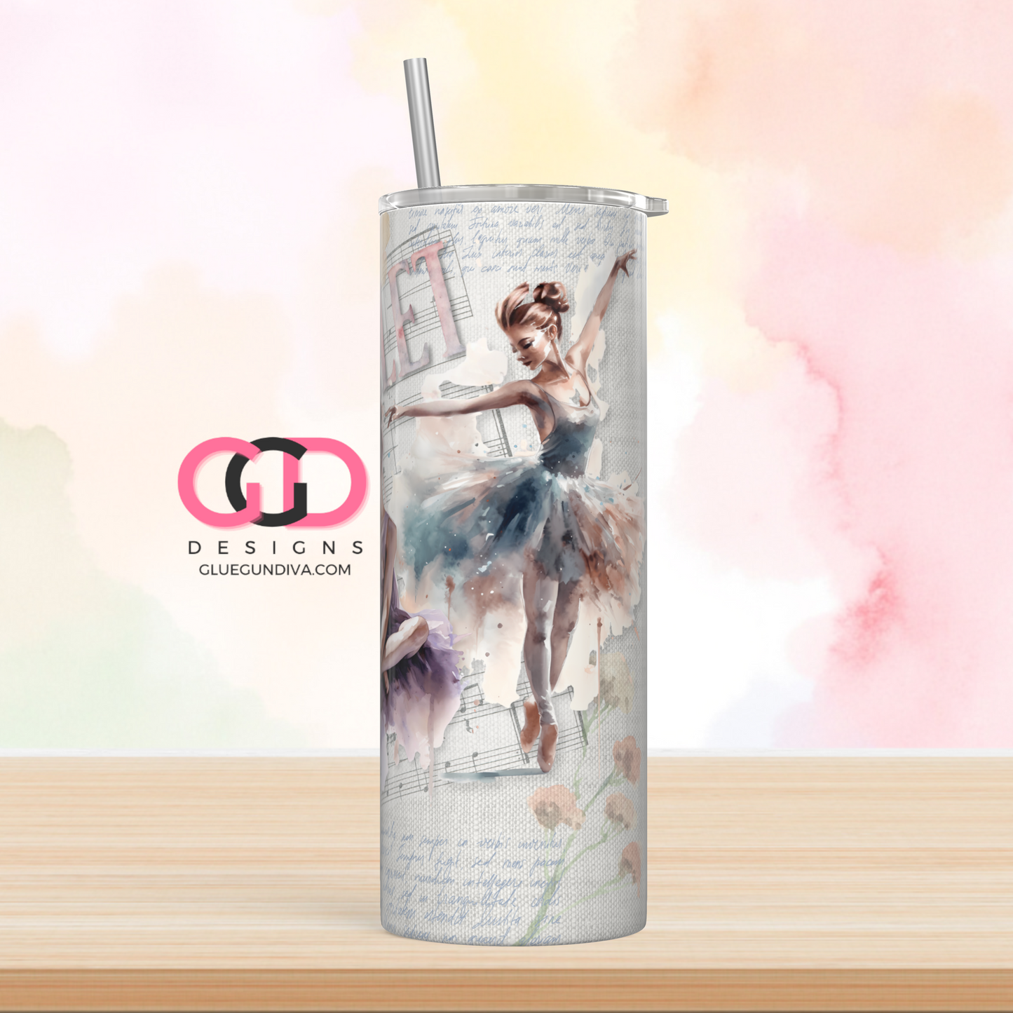 Ballet -  Digital tumbler wrap for 20 oz skinny straight tumbler