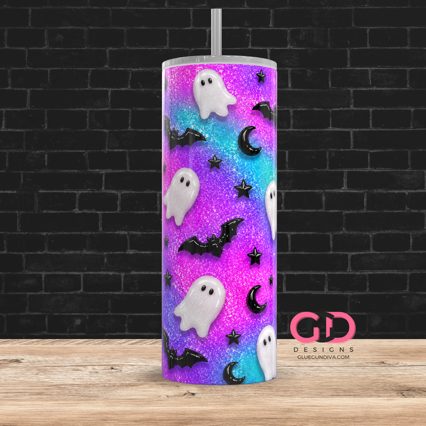Glossy Ghosts Galaxy Colors  -  Digital tumbler wrap for 20 oz skinny straight tumbler