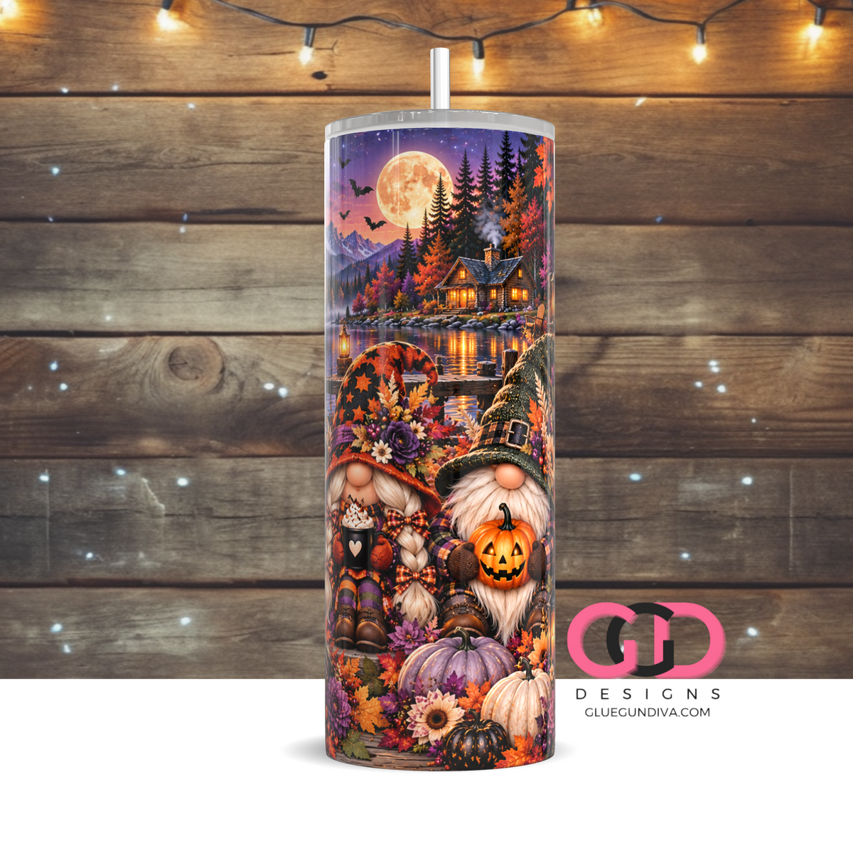 Halloween Gnomes Portrait -  Digital tumbler wrap for 20 oz skinny straight tumbler