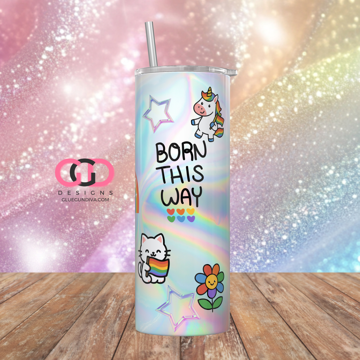 Holographic Love Always Wins - Digital tumbler wrap for 20 oz skinny straight tumbler