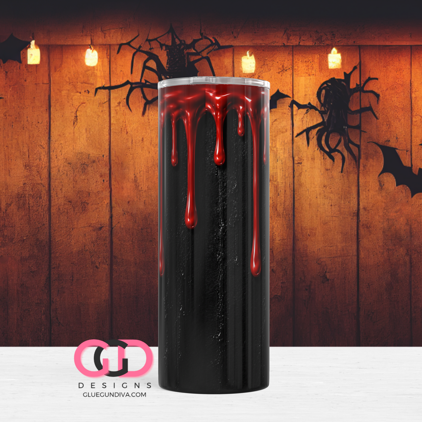Halloween Wax Drip Candle Red and Black -  Digital tumbler wrap for 20 oz skinny straight tumbler