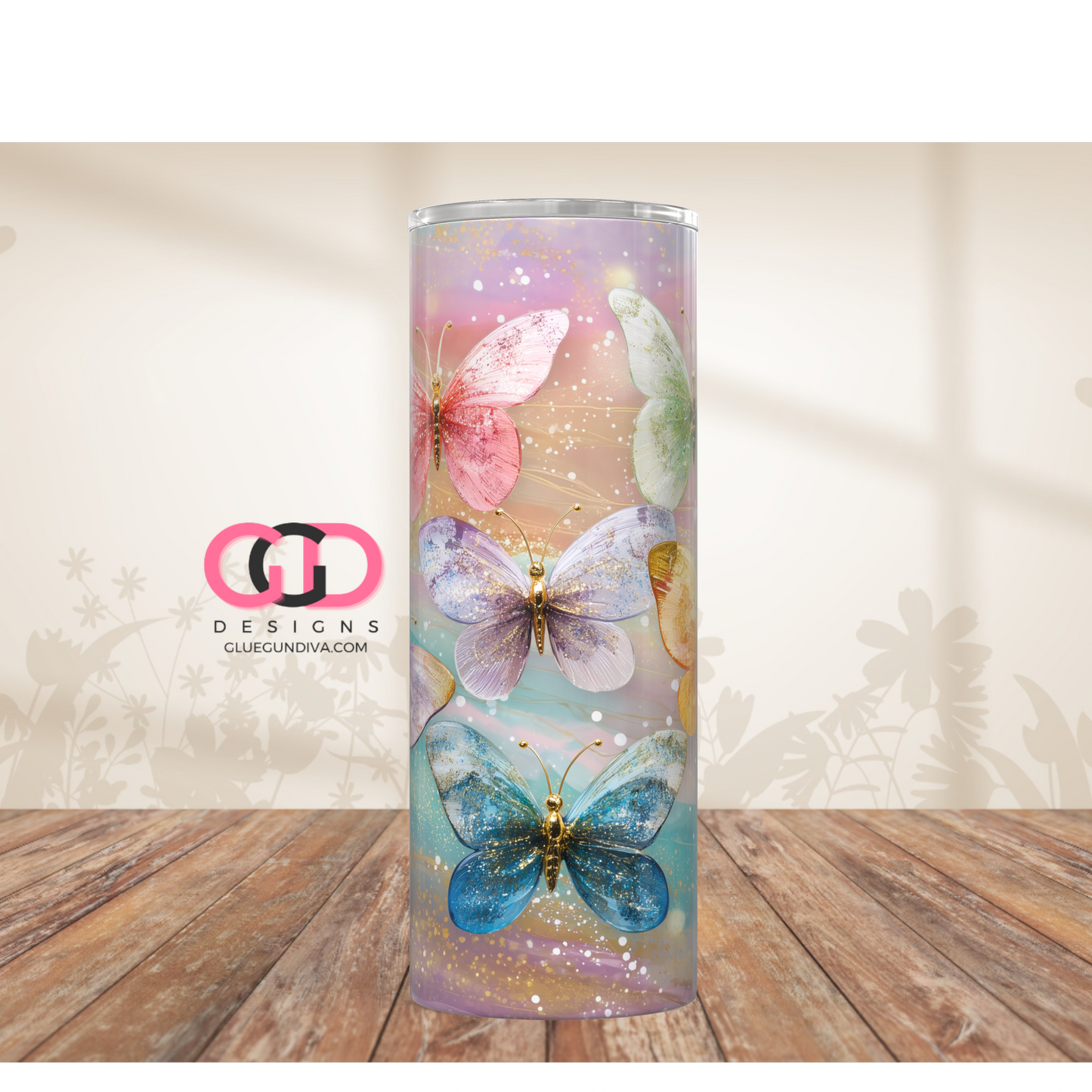 Glass Butterflies -  Digital tumbler wrap for 20 oz skinny straight tumbler