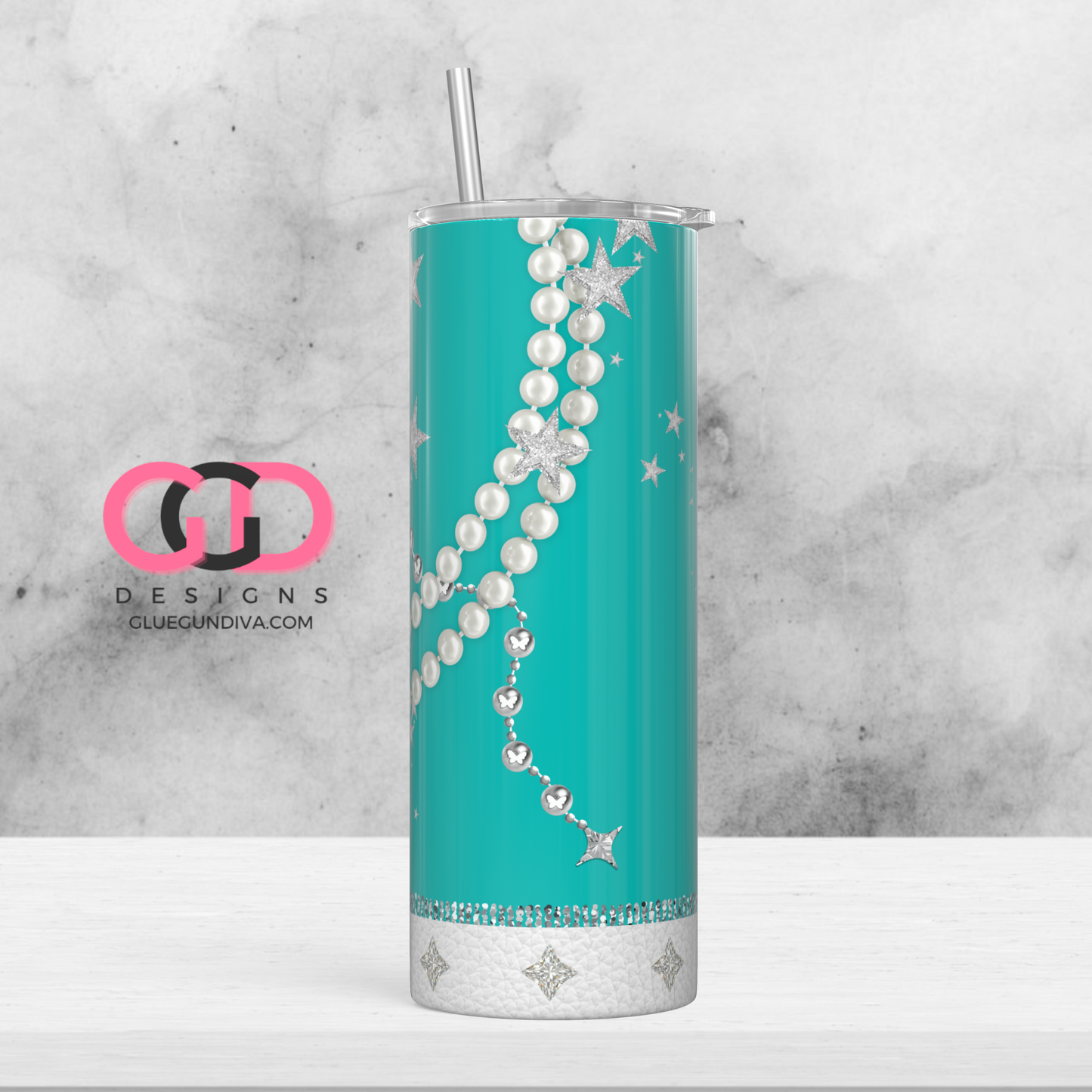 Tiffany Blue Diamonds and Pearls -   Digital tumbler wrap for 20 oz skinny straight tumbler