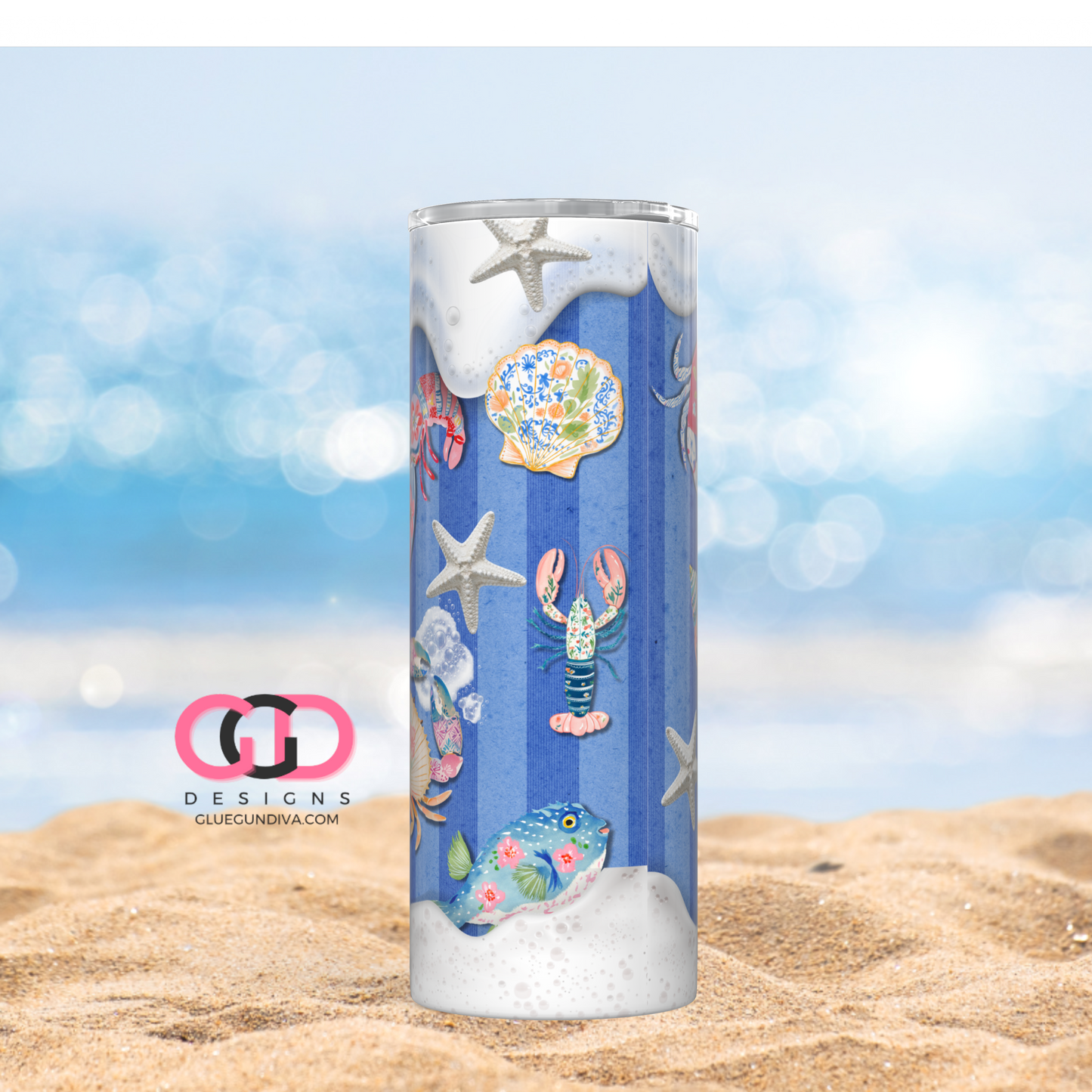 Tropical Reef Seafoam -  Digital tumbler wrap for 20 oz skinny straight tumbler