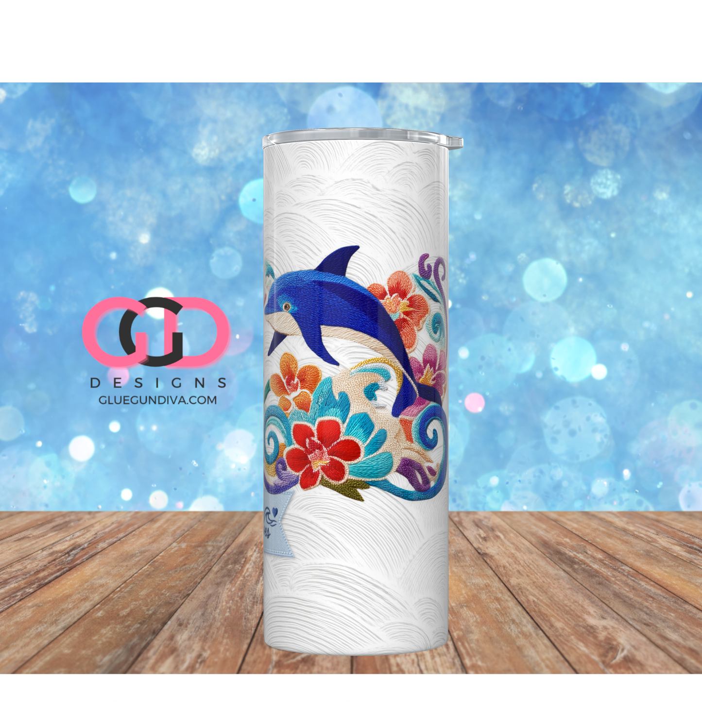 Embroidered Dolphins -  Digital tumbler wrap for 20 oz skinny straight tumbler