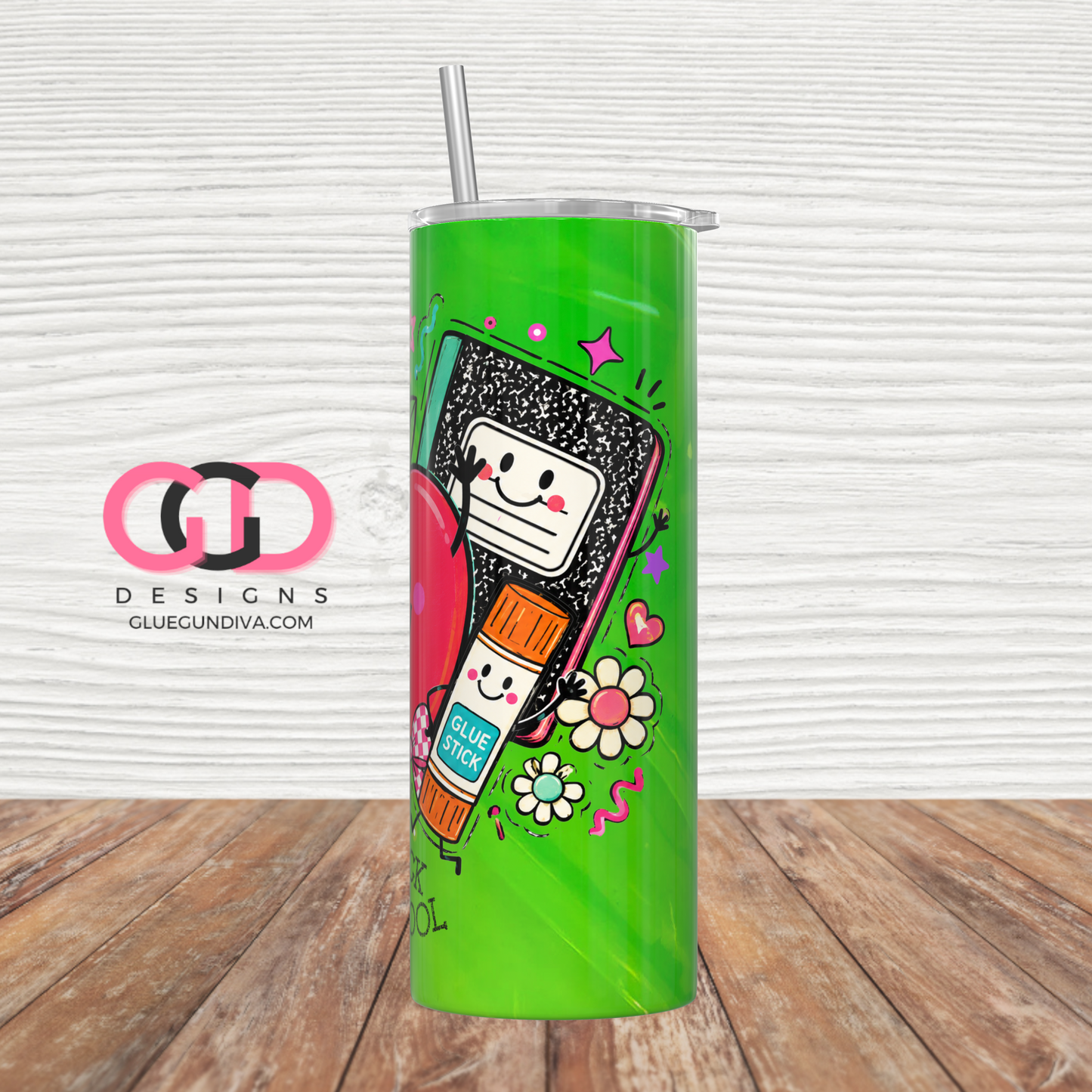 Neon Back to school -  Digital tumbler wrap for 20 oz skinny straight tumbler