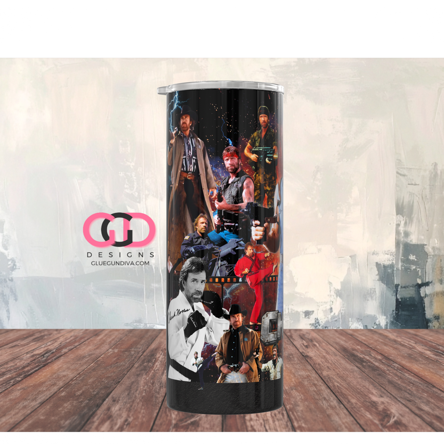 Chuck Norris Collage -  Digital tumbler wrap for 20 oz skinny straight tumbler