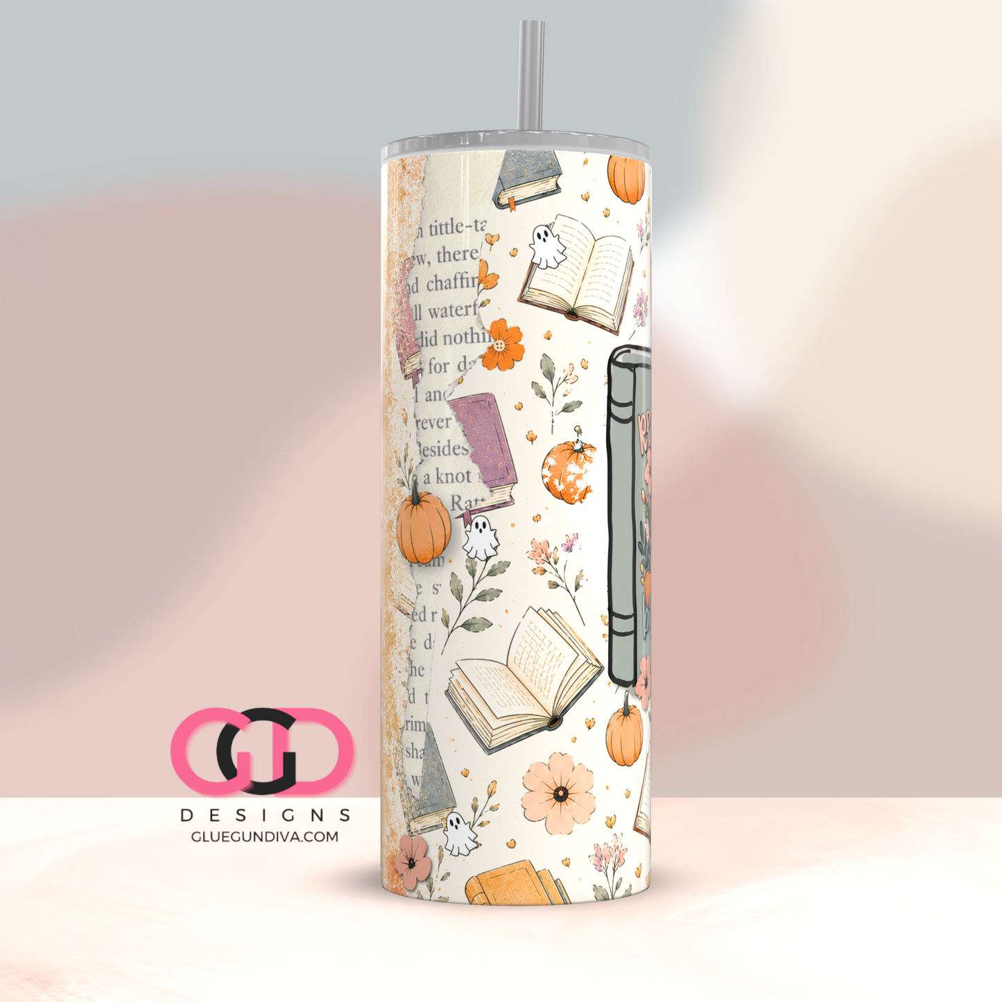 Read More Boooks Ghost -  Digital tumbler wrap for 20 oz skinny straight tumbler