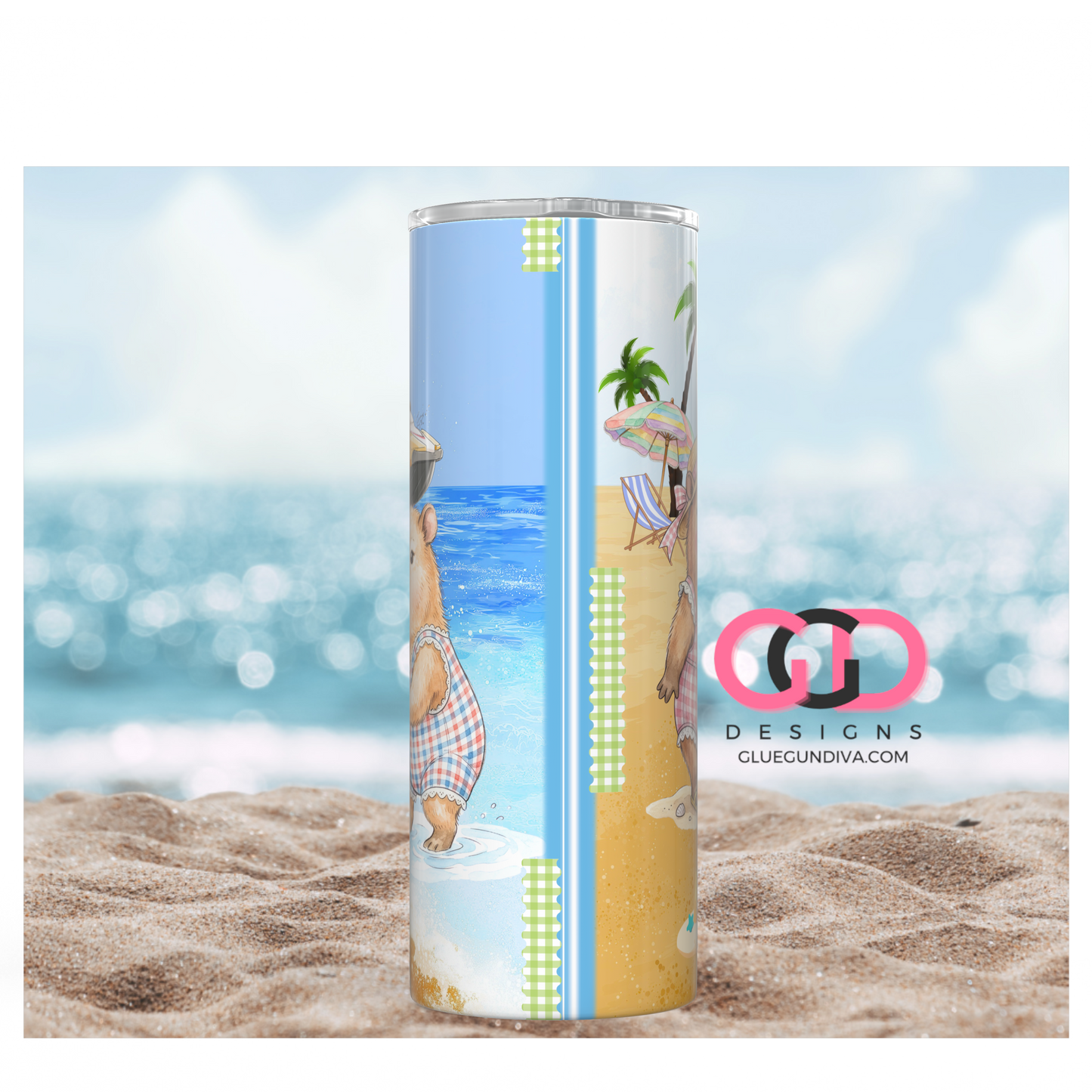 Capybara Happiest by The Sea -  Digital tumbler wrap for 20 oz skinny straight tumbler
