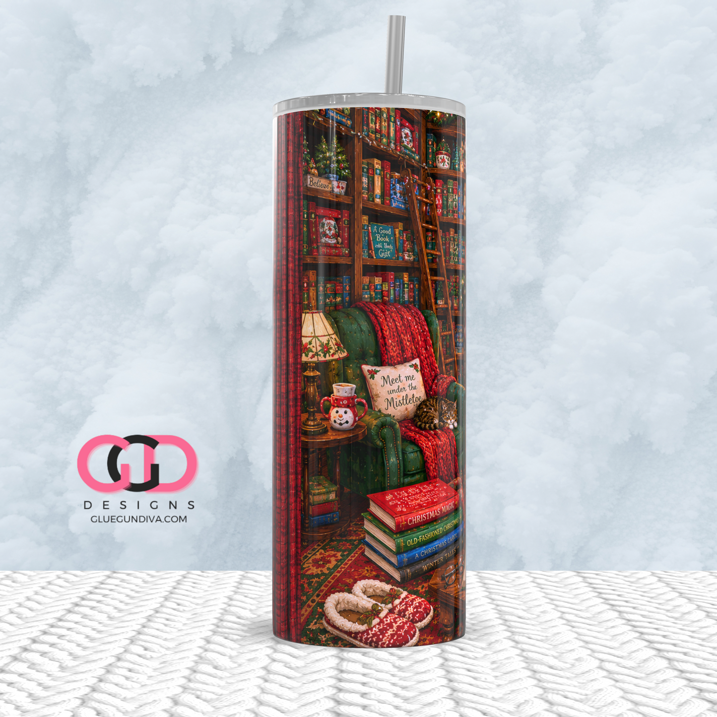 Christmas Libray -   Digital tumbler wrap for 20 oz skinny straight tumbler
