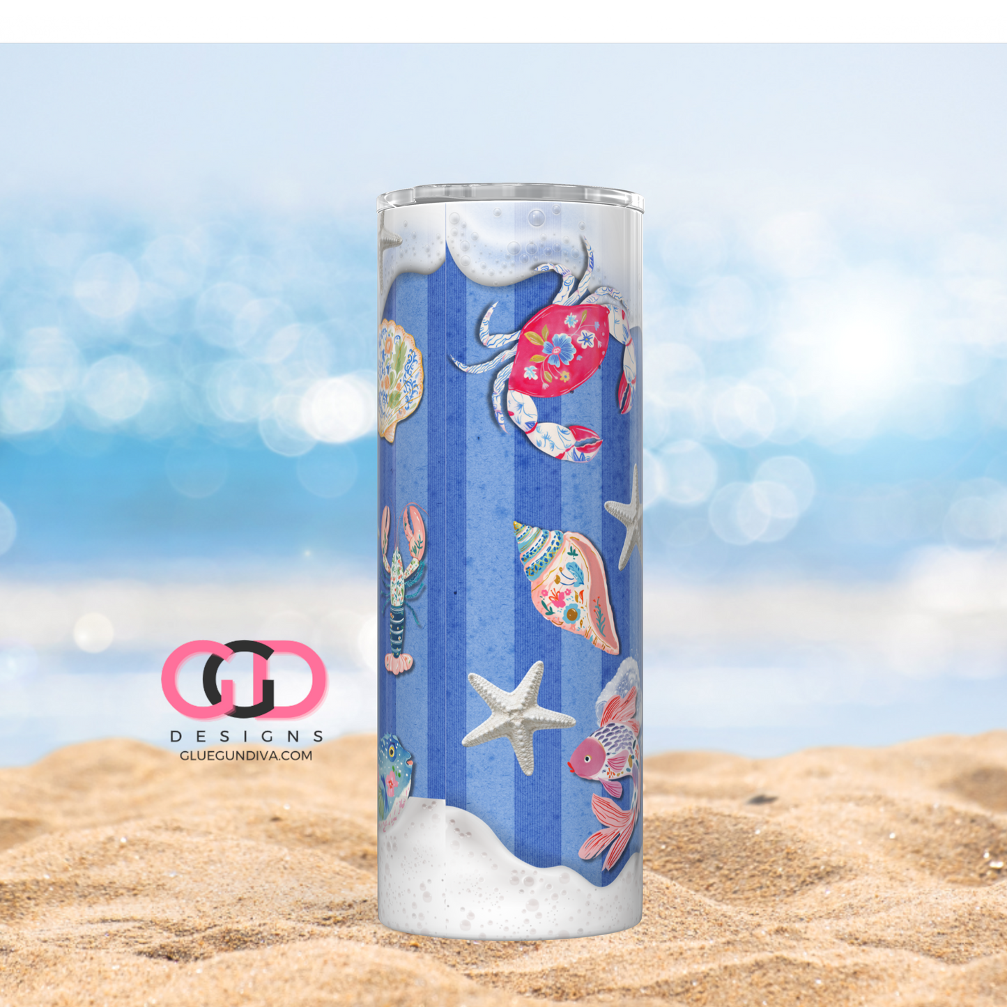 Tropical Reef Seafoam -  Digital tumbler wrap for 20 oz skinny straight tumbler