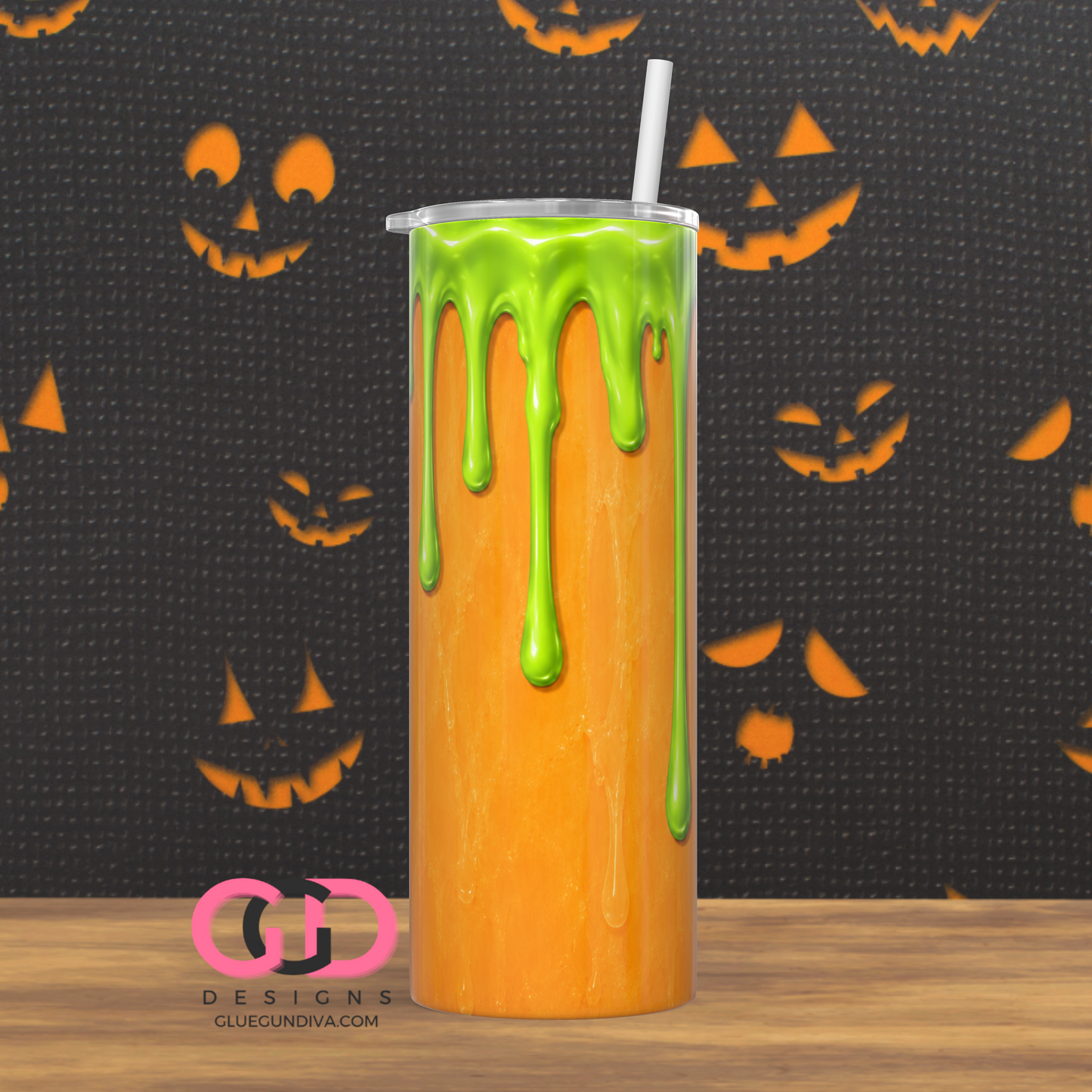 Halloween Wax Drip Candle Green and Orange -  Digital tumbler wrap for 20 oz skinny straight tumbler