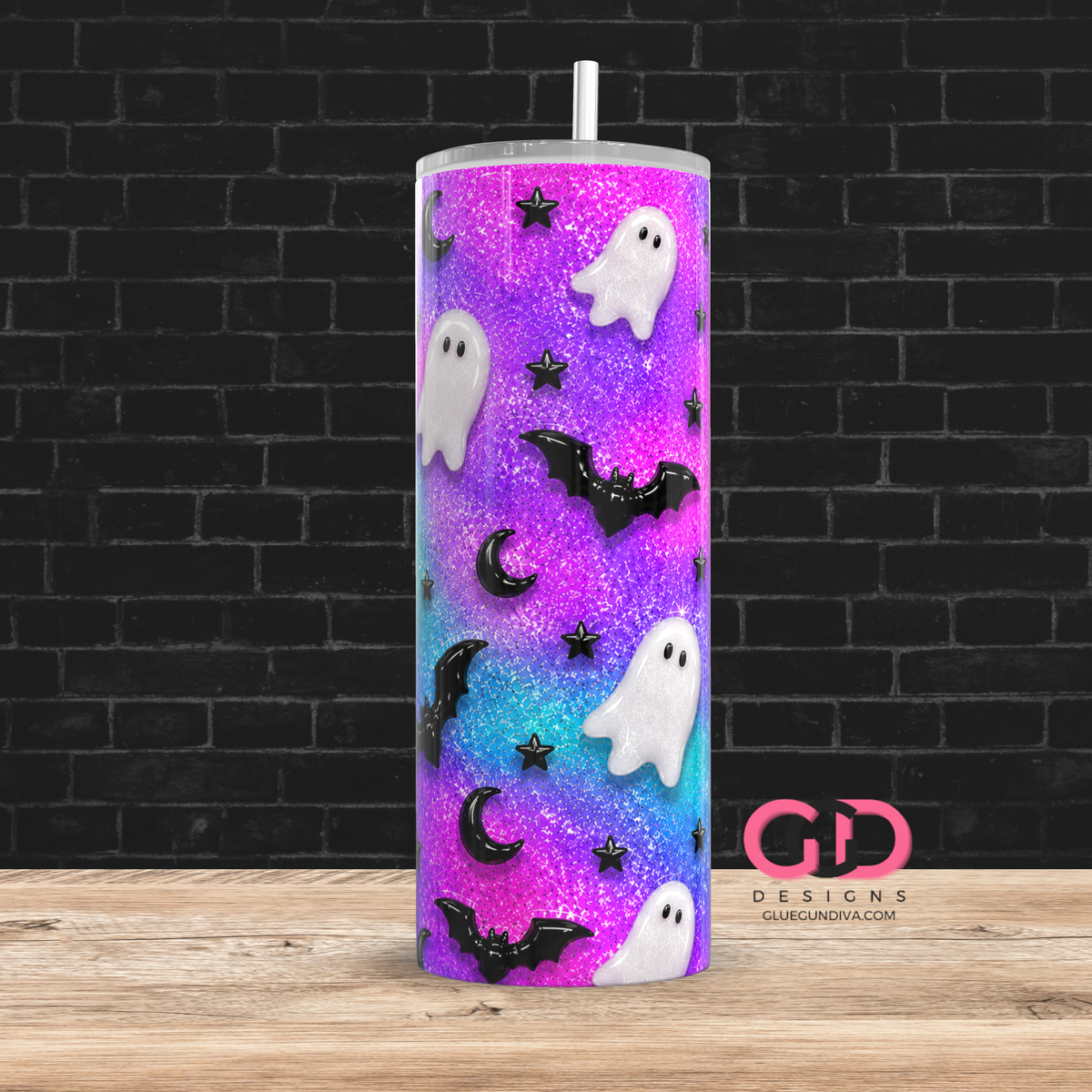 Glossy Ghosts Galaxy Colors  -  Digital tumbler wrap for 20 oz skinny straight tumbler