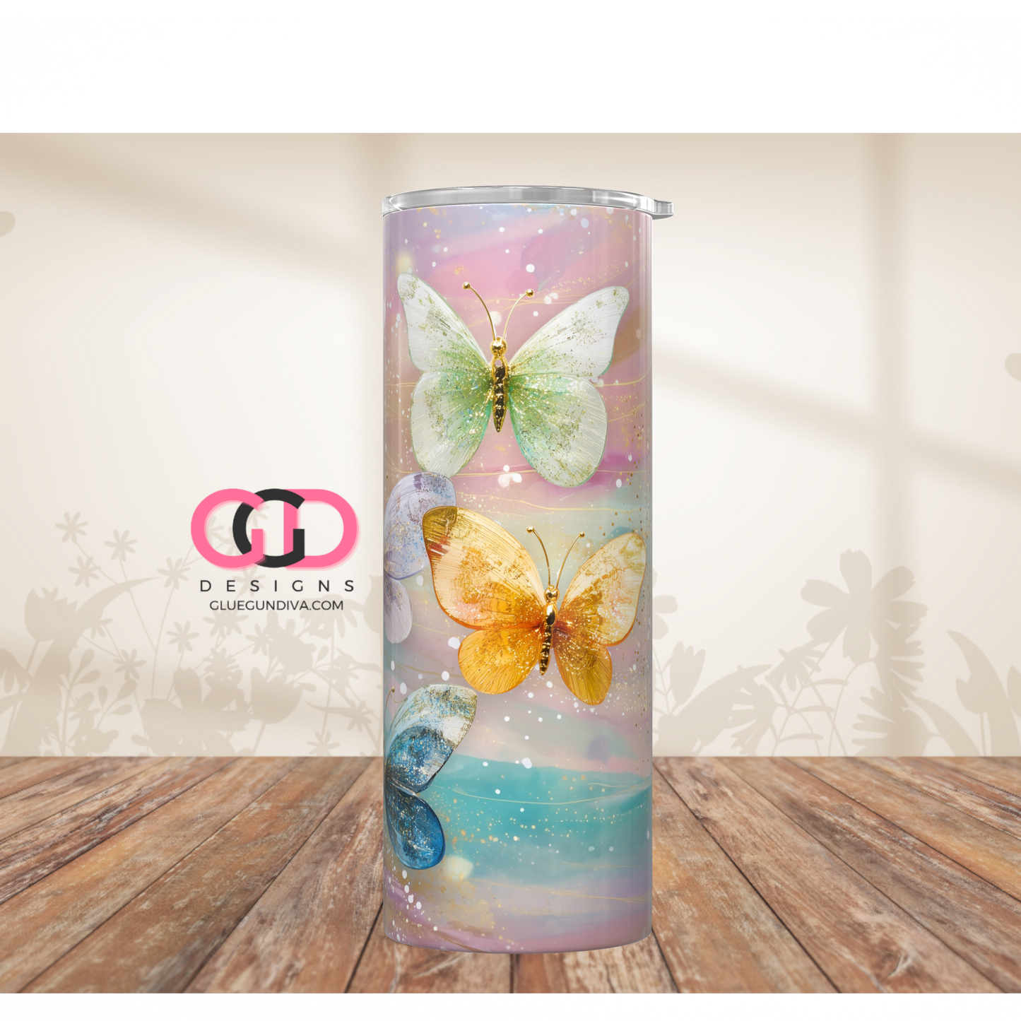 Glass Butterflies -  Digital tumbler wrap for 20 oz skinny straight tumbler