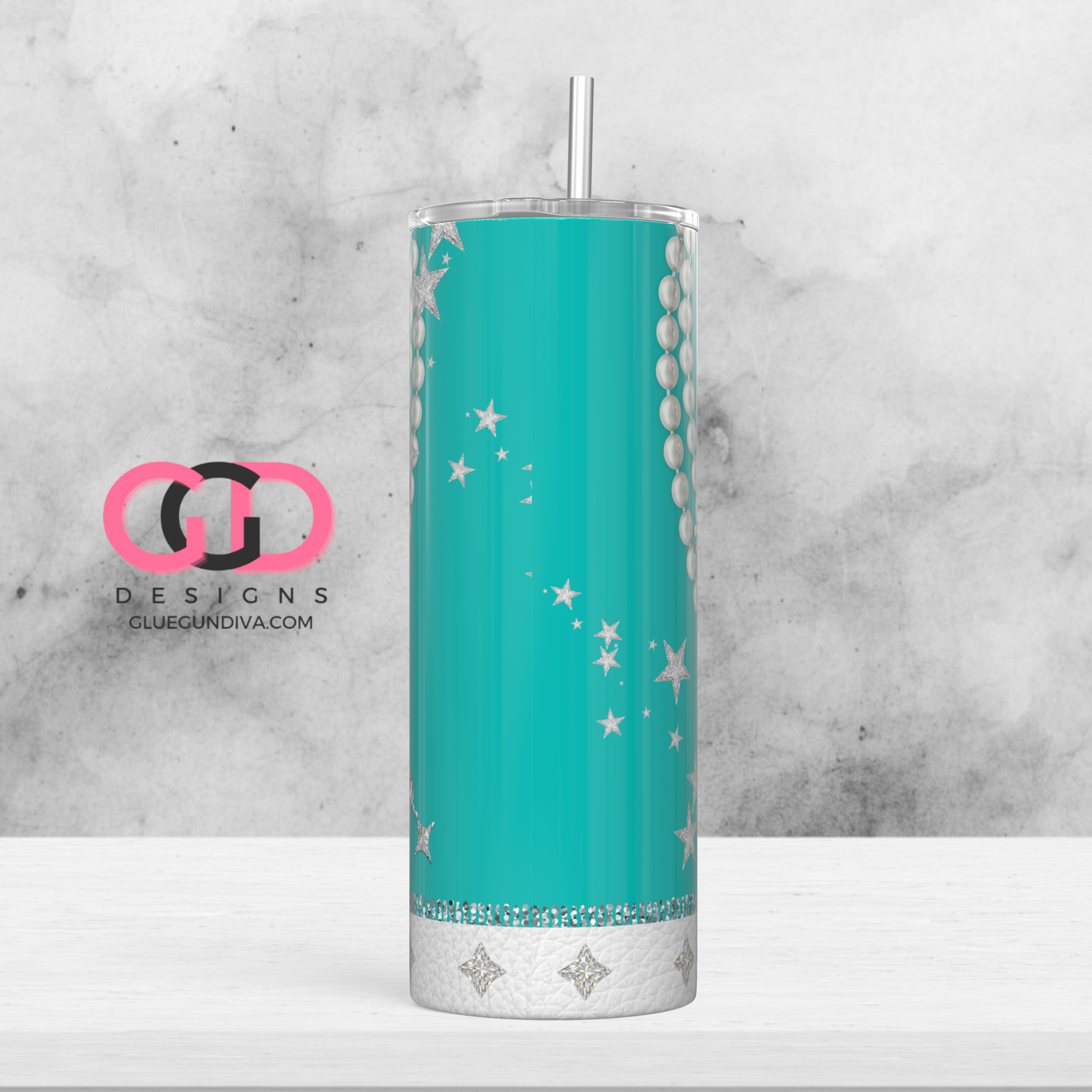 Tiffany Blue Diamonds and Pearls -   Digital tumbler wrap for 20 oz skinny straight tumbler