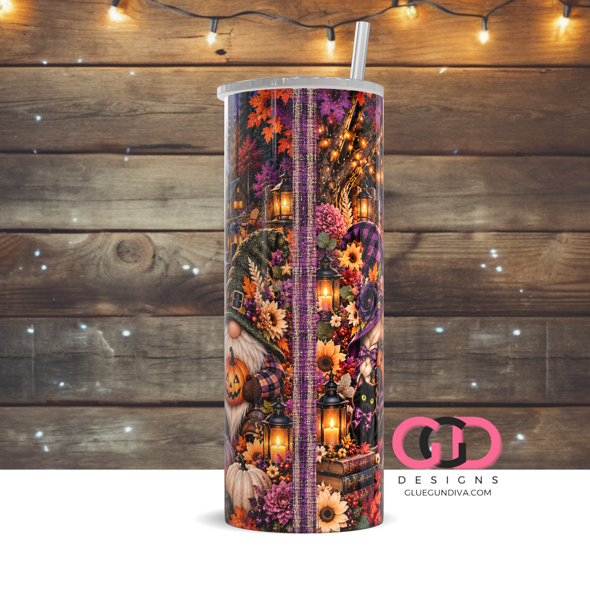 Halloween Gnomes Portrait -  Digital tumbler wrap for 20 oz skinny straight tumbler