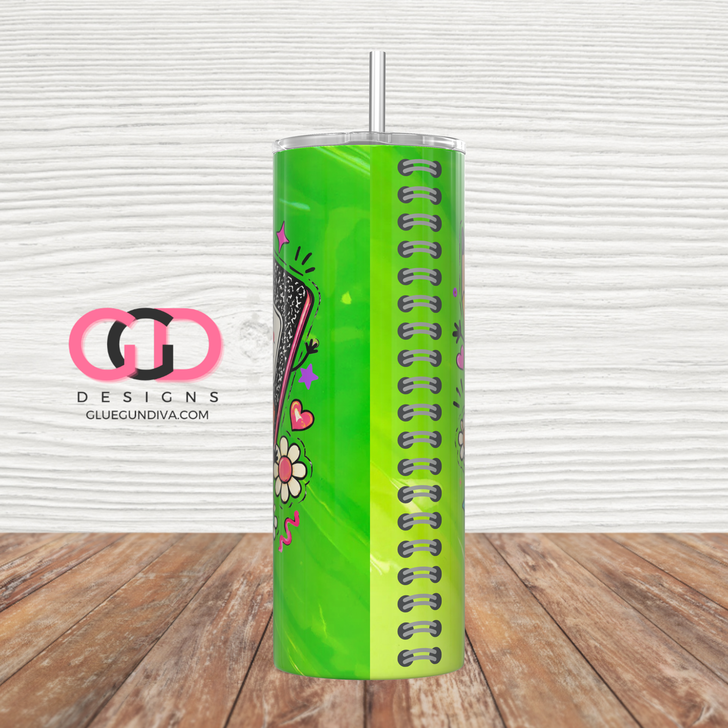 Neon Back to school -  Digital tumbler wrap for 20 oz skinny straight tumbler