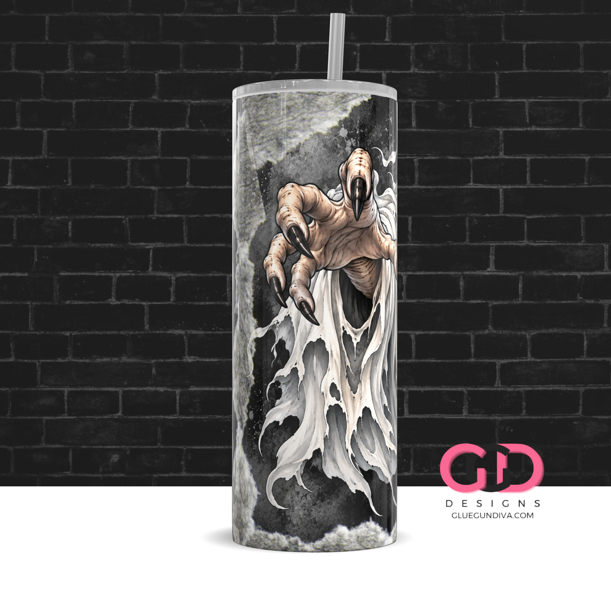 White Ghost -   Digital tumbler wrap for 20 oz skinny straight tumbler