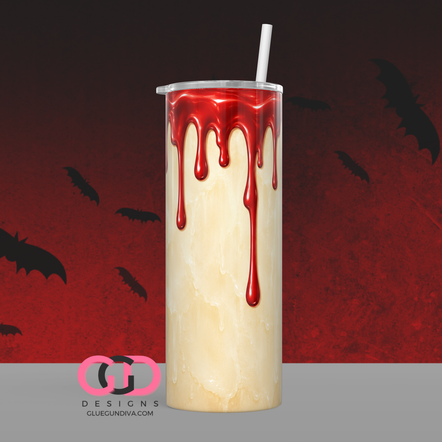 Halloween Wax Drip Candle Red and Ivory -  Digital tumbler wrap for 20 oz skinny straight tumbler