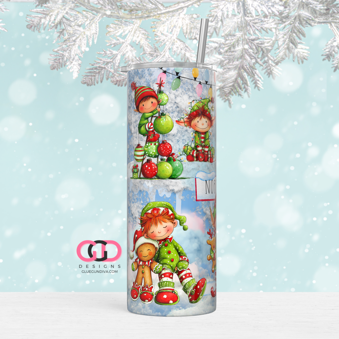 Frosty Elves -  Digital tumbler wrap for 20 oz skinny straight tumbler