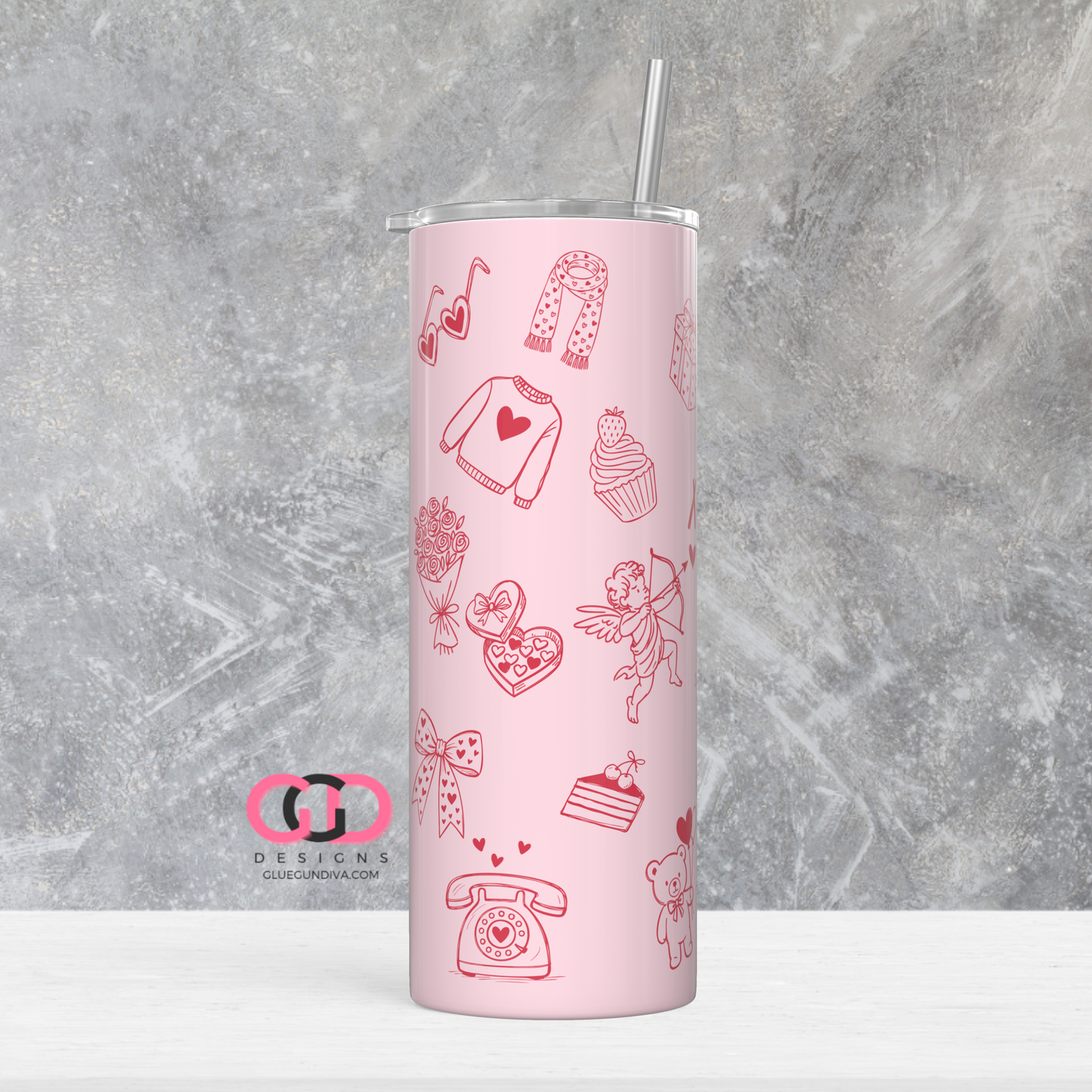 Valentine Icons -   Digital tumbler wrap for 20 oz skinny straight tumbler