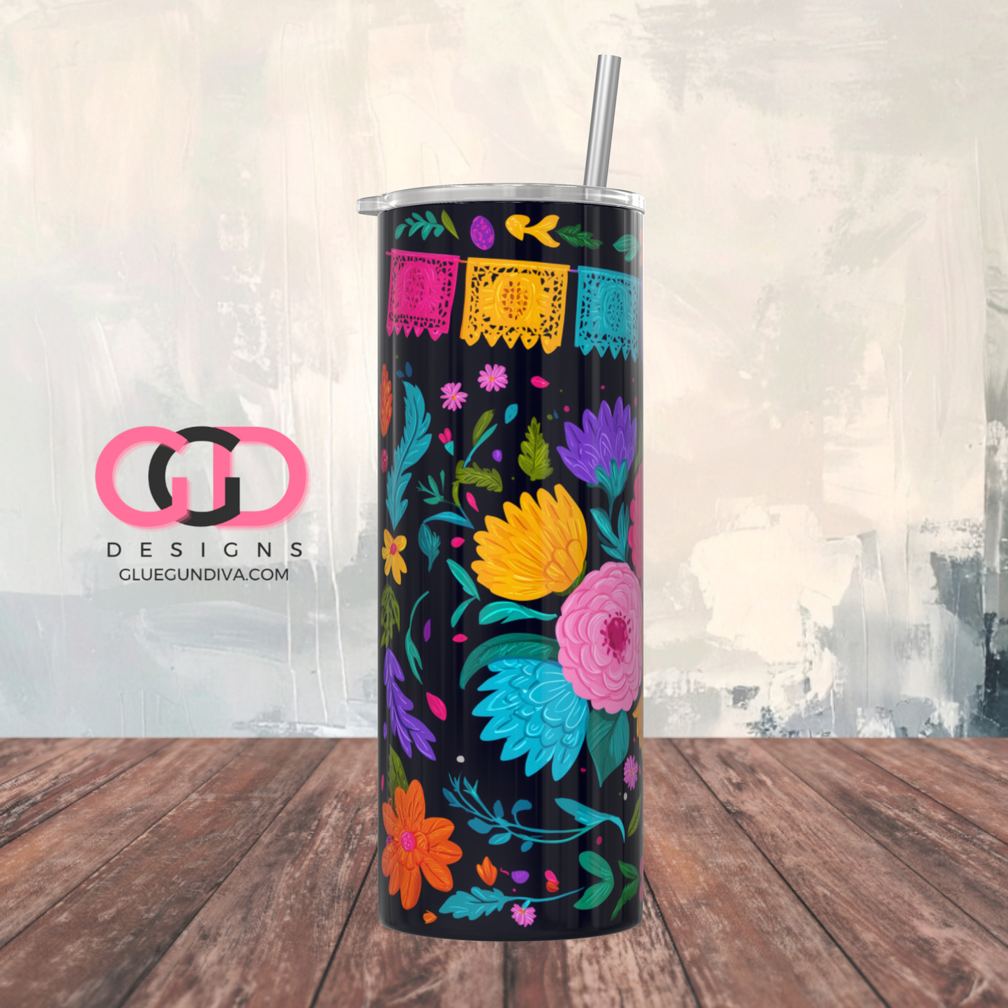 Mexican Papel Picado -  Digital tumbler wrap for 20 oz skinny straight tumbler