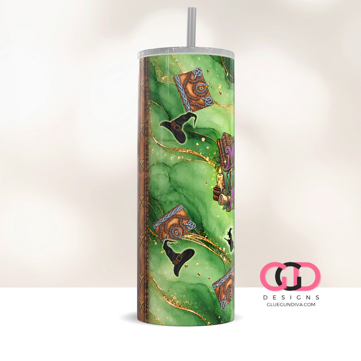The Witchcraft Manual Leather - Digital tumbler wrap for 20 oz skinny straight tumbler