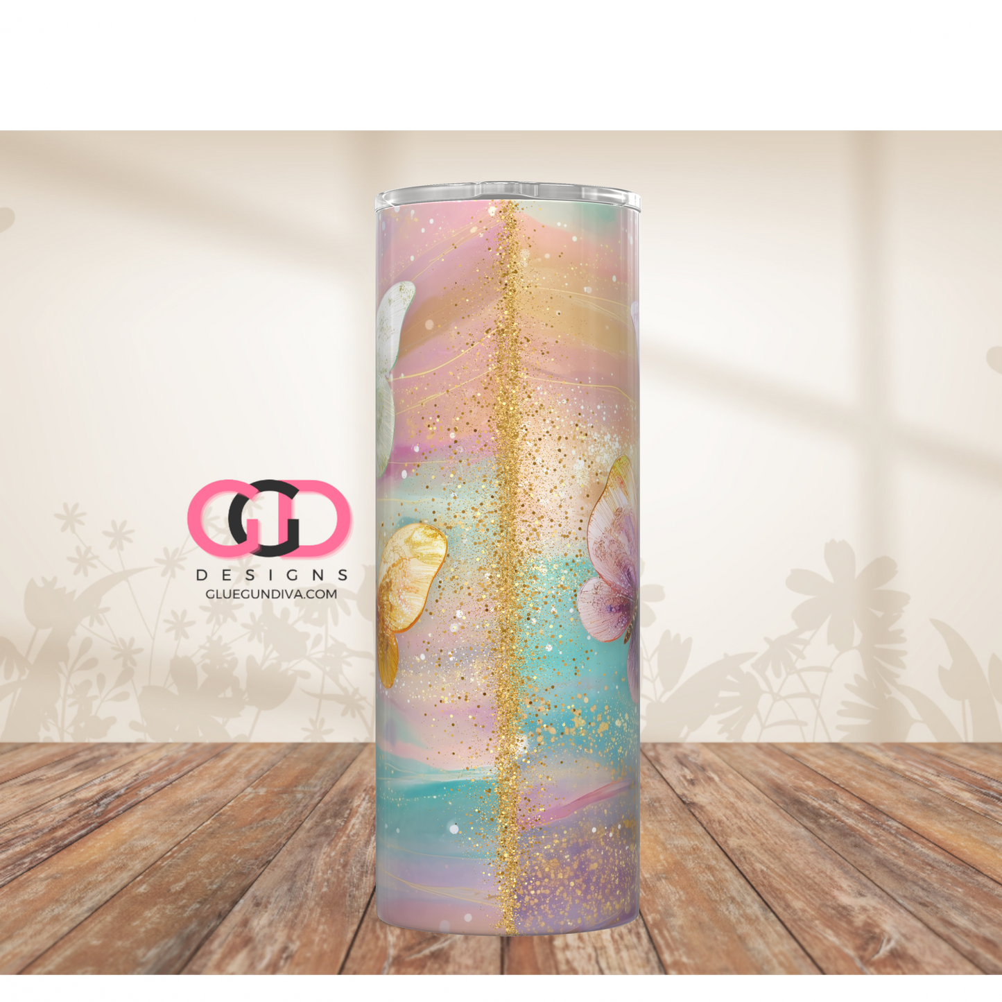 Glass Butterflies -  Digital tumbler wrap for 20 oz skinny straight tumbler