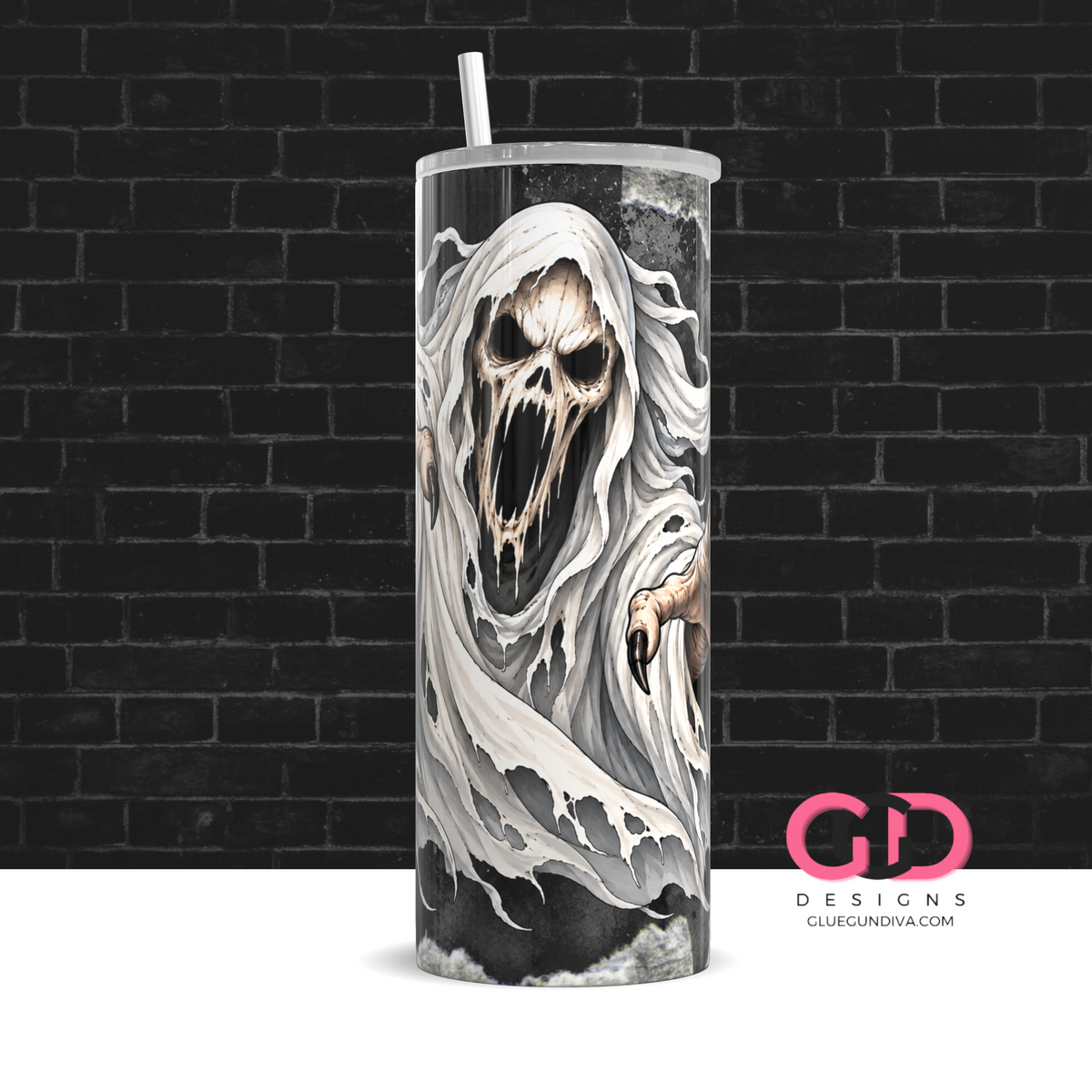 White Ghost -   Digital tumbler wrap for 20 oz skinny straight tumbler