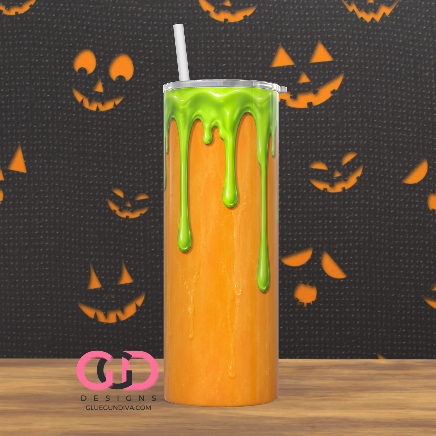 Halloween Wax Drip Candle Green and Orange -  Digital tumbler wrap for 20 oz skinny straight tumbler