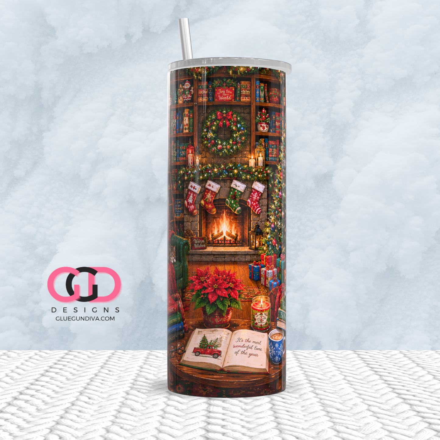 Christmas Libray -   Digital tumbler wrap for 20 oz skinny straight tumbler