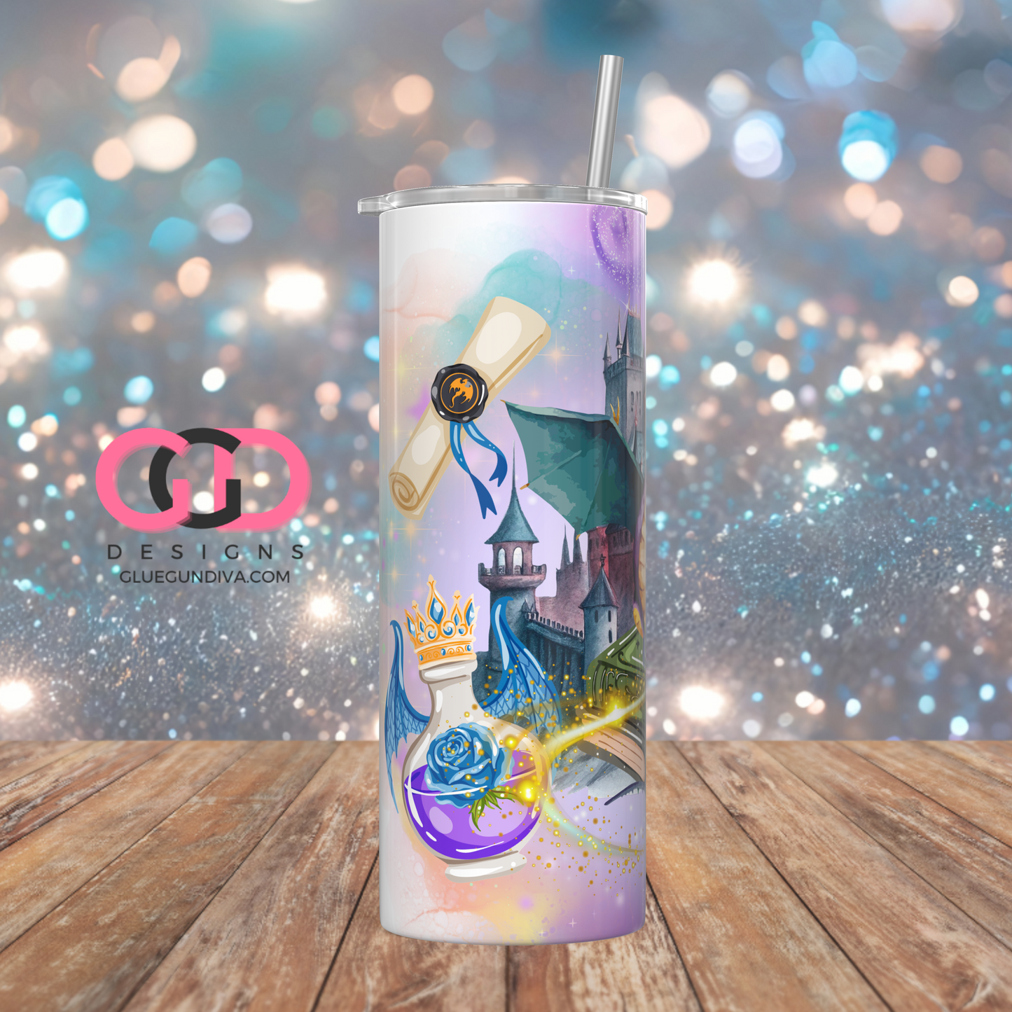 Fantasy Dragon Reading-   Digital tumbler wrap for 20 oz skinny straight tumbler