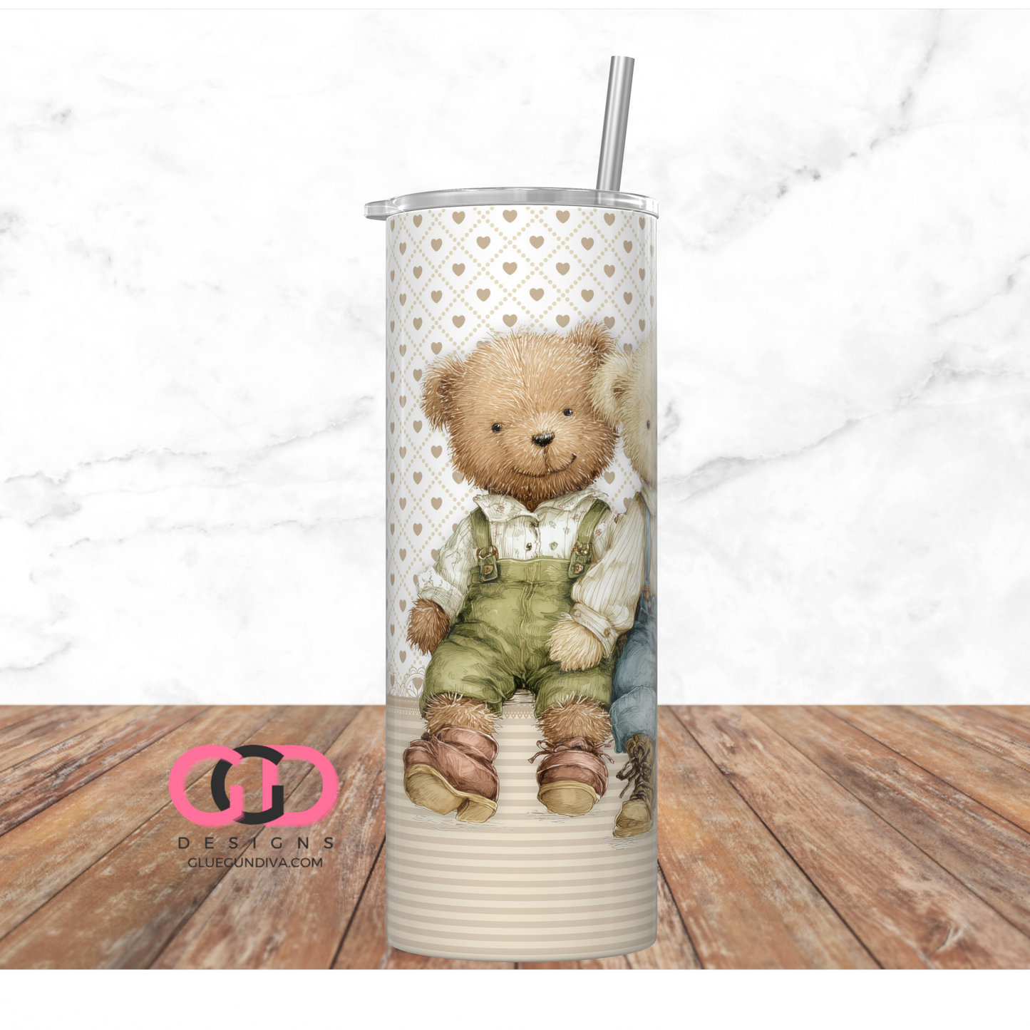 3 Boy Bears -  Digital tumbler wrap for 20 oz skinny straight tumbler