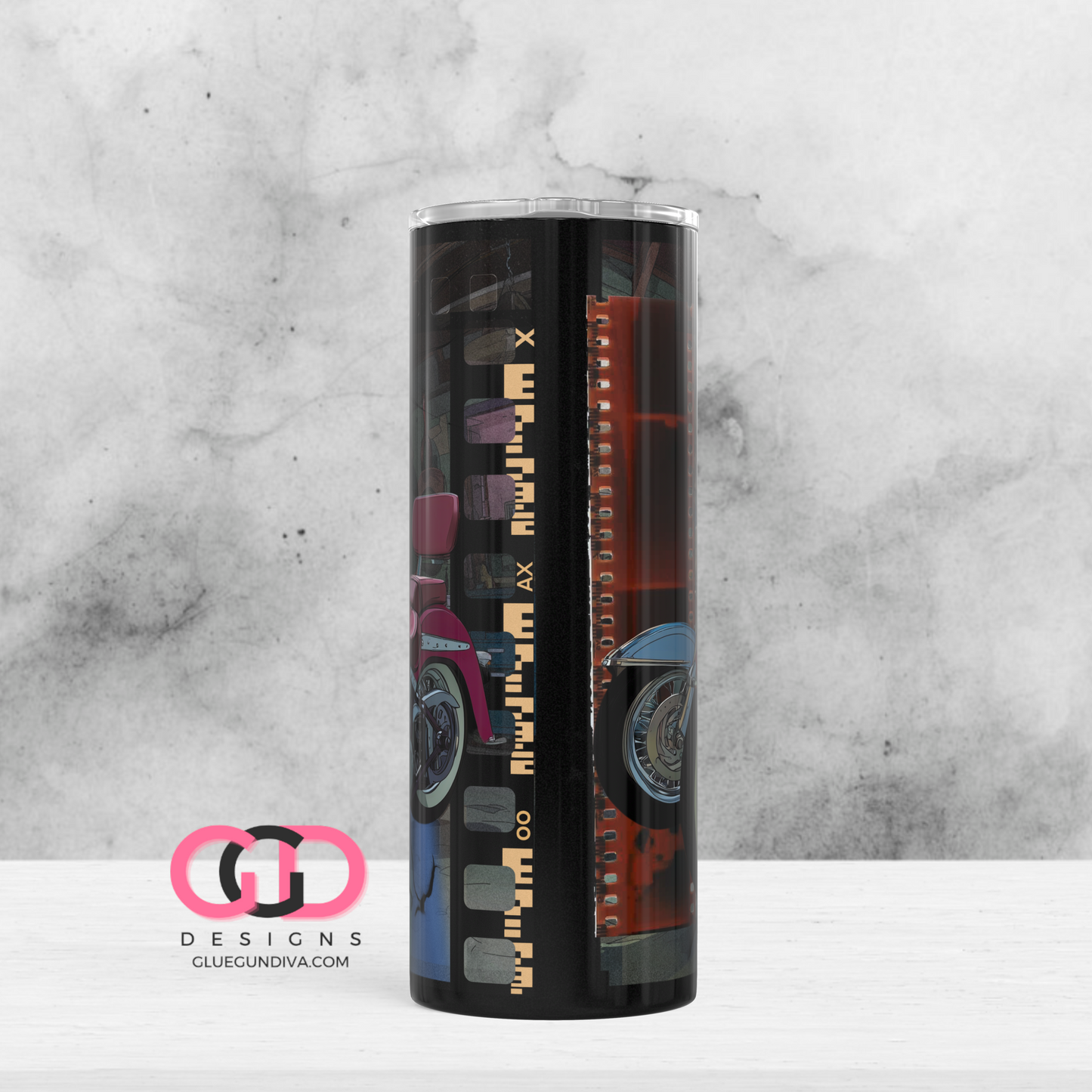 Motorbikes Negative Film - Digital tumbler wrap for 20 oz skinny straight tumbler