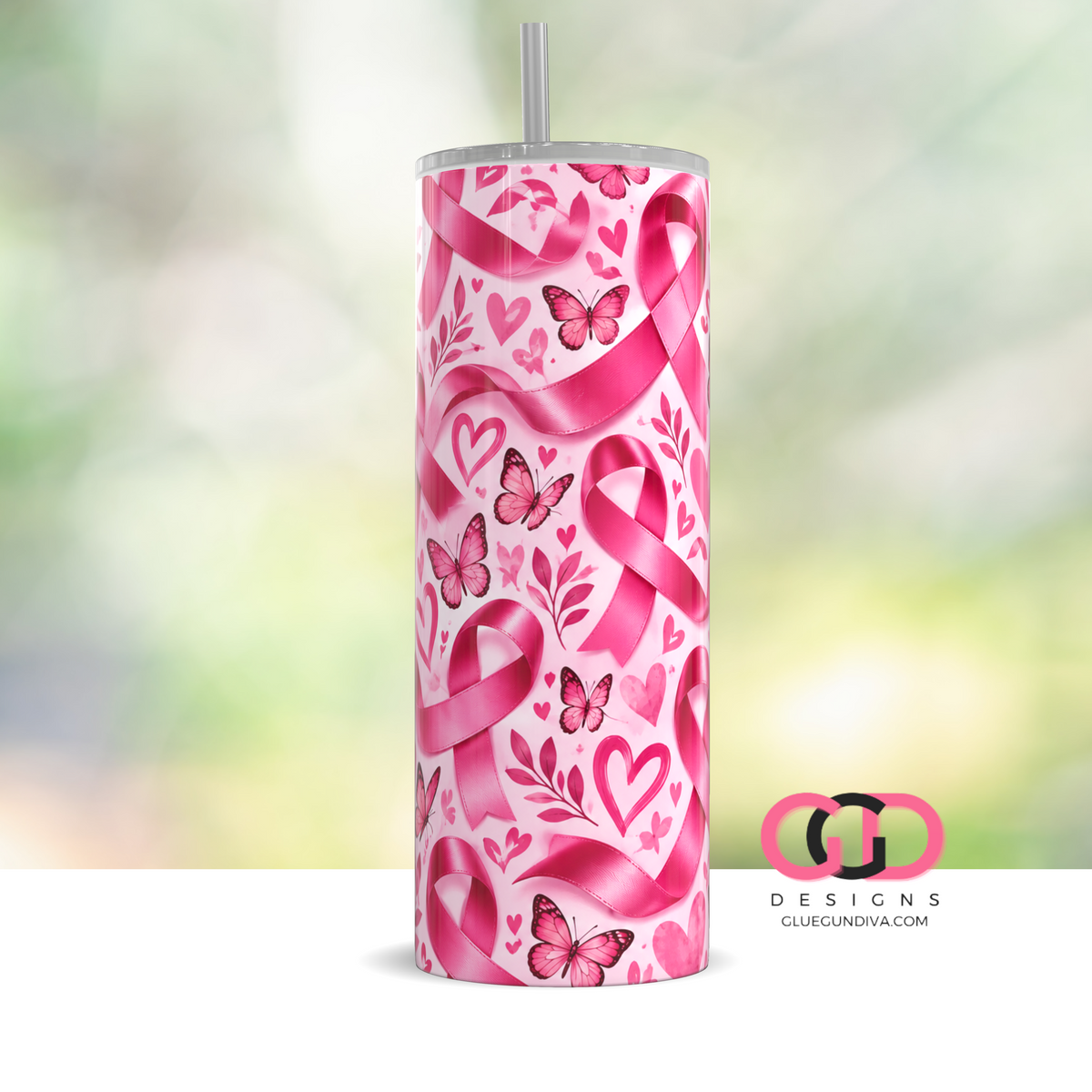 October Awareness Butterflies - Digital tumbler wrap for 20 oz skinny straight tumbler