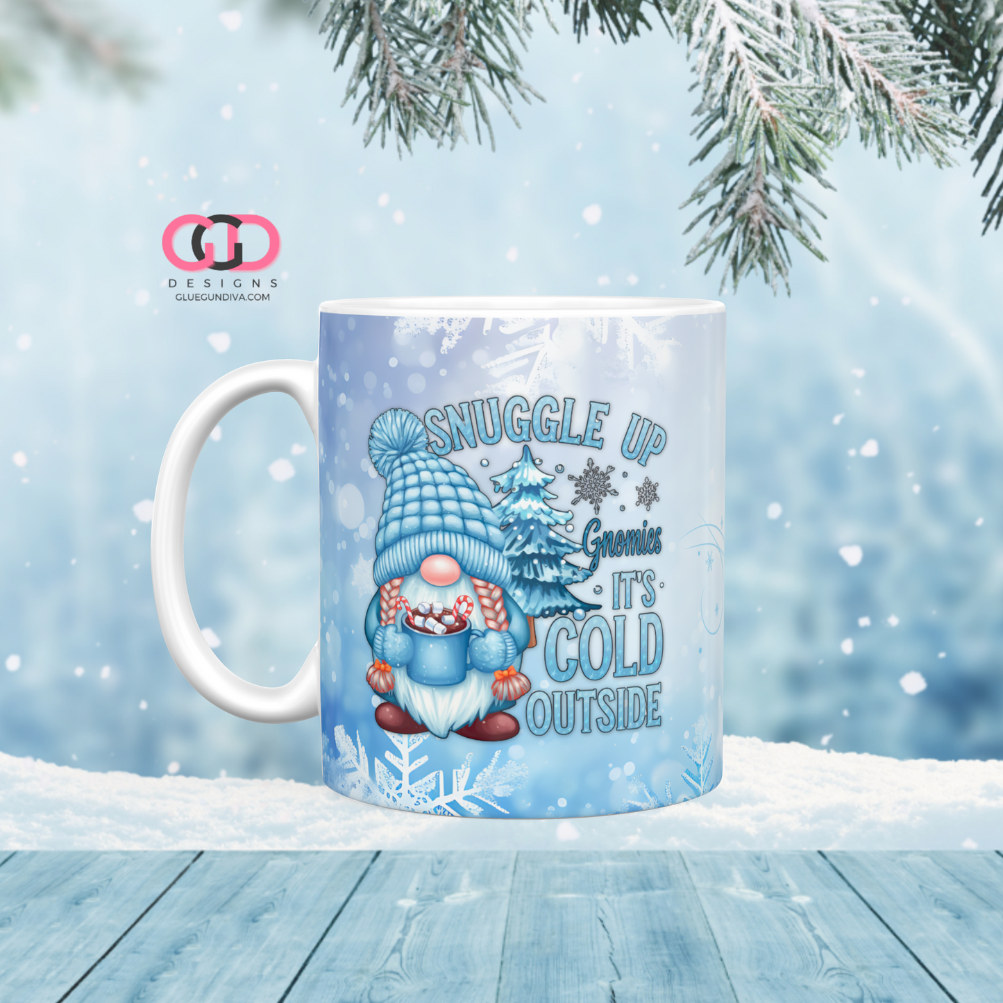 Snuggle Up  Gnomies - Digital mug wrap for 11 and 15 oz