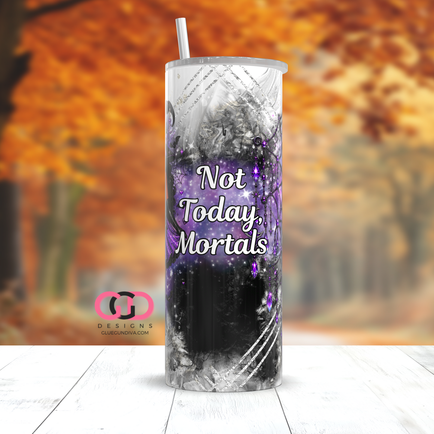 Not Today Mortals Black Hair -  Digital tumbler wrap for 20 oz skinny straight tumbler