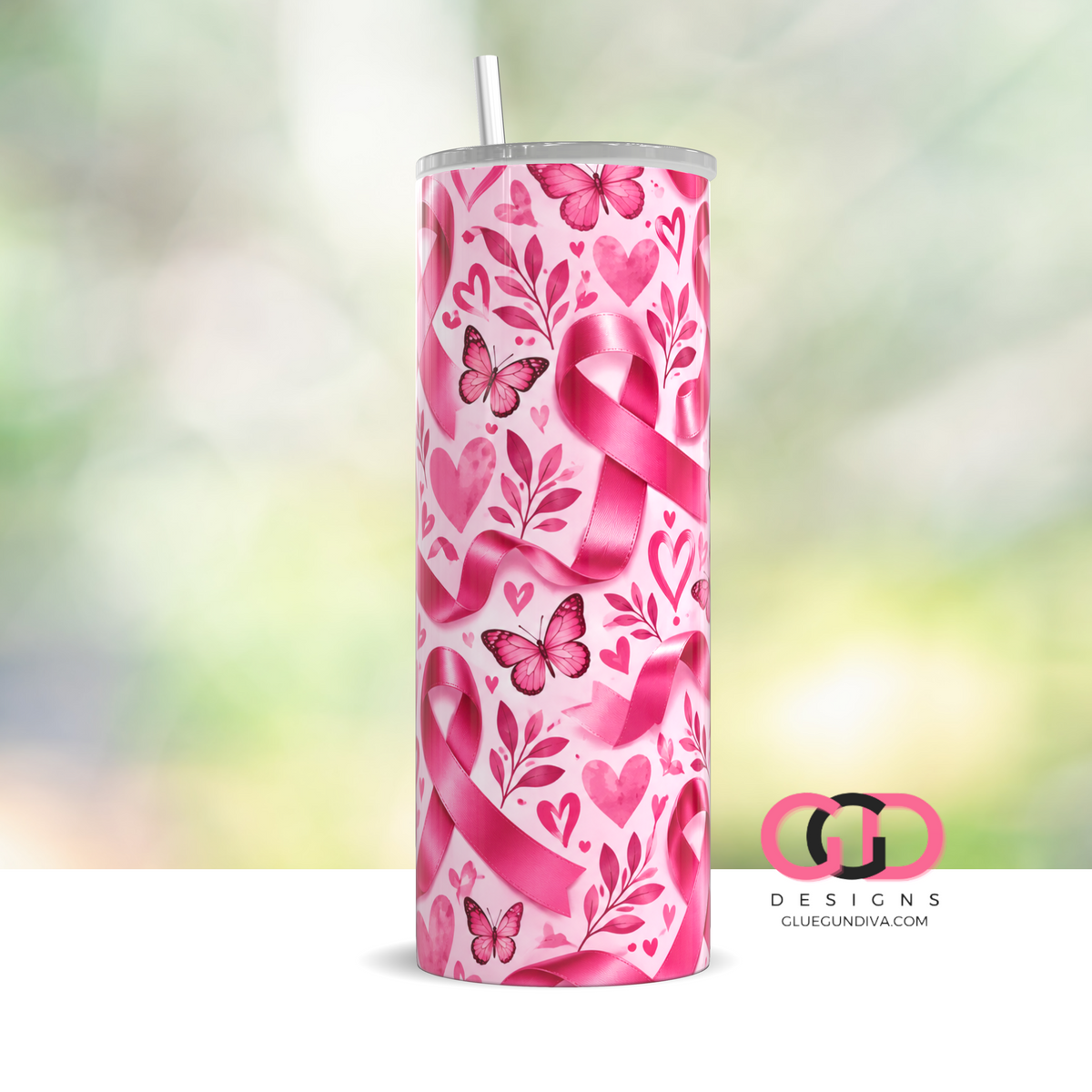 October Awareness Butterflies - Digital tumbler wrap for 20 oz skinny straight tumbler